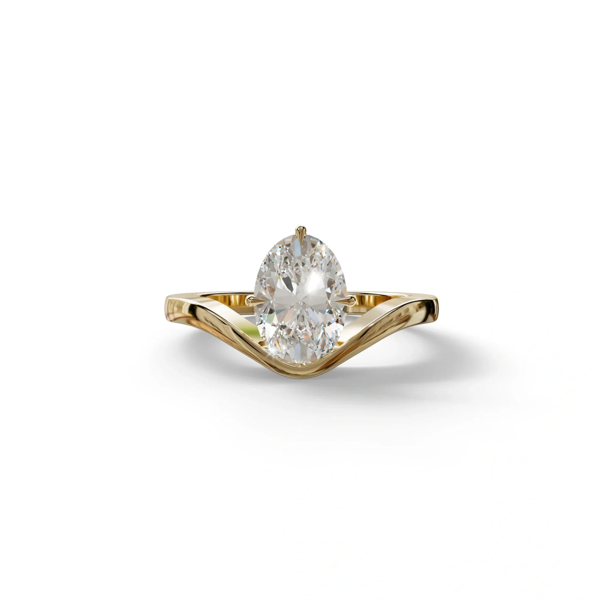 2 Carat Oval Cut Solitaire Lab Grown Diamond Engagement Ring | Nested Diamond Ring - Aura - 10K Solid Gold / Yellow Gold