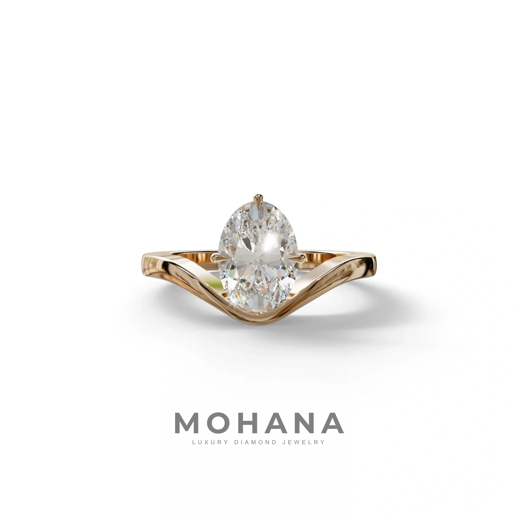 2 Carat Oval Cut Solitaire Lab Grown Diamond Engagement Ring | Nested Diamond Ring - Aura - 10K Solid Gold / Rose Gold