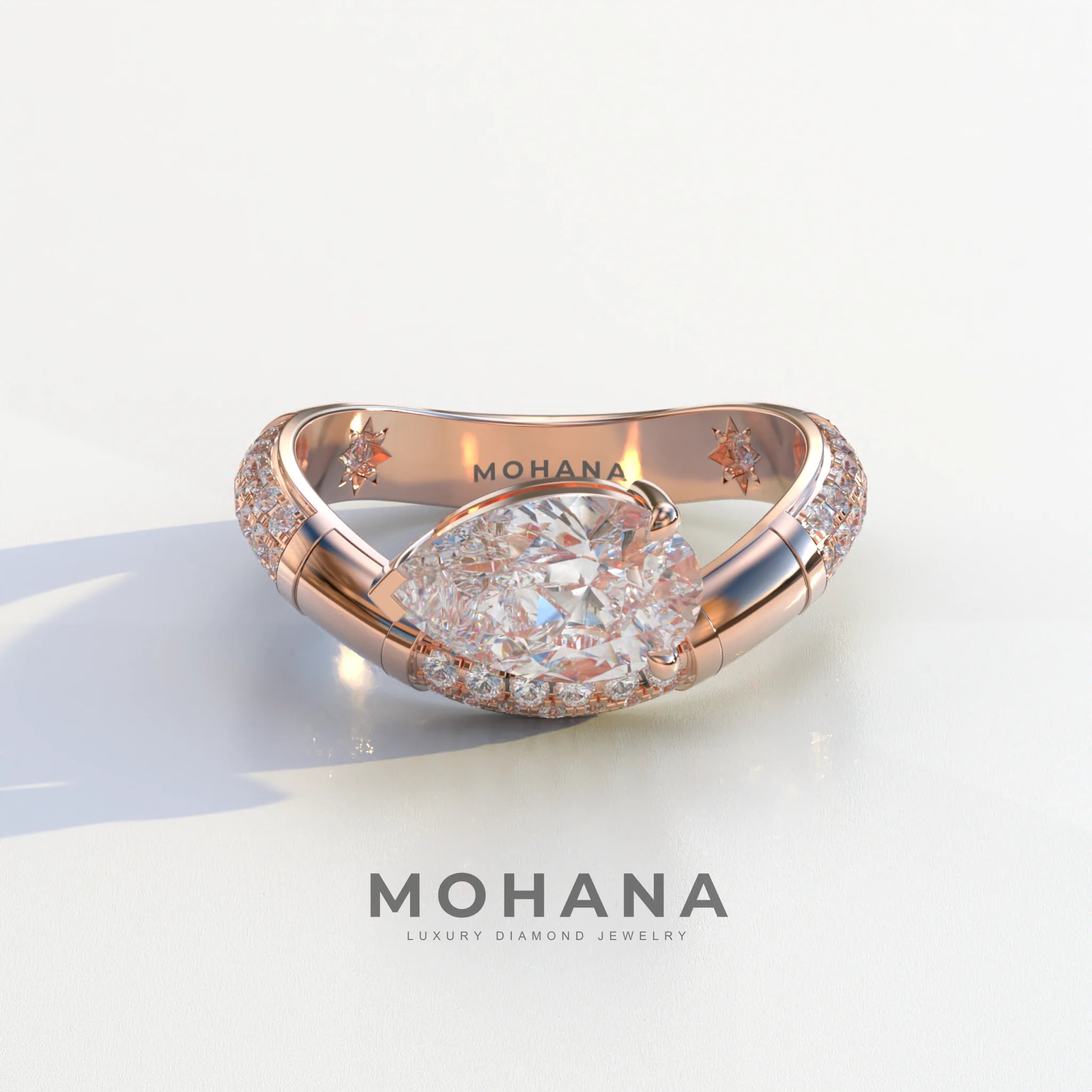 2 Carat East-West Pear Cut Lab Diamond Engagement Ring - J’Lure - 10K Solid Gold / Rose Gold