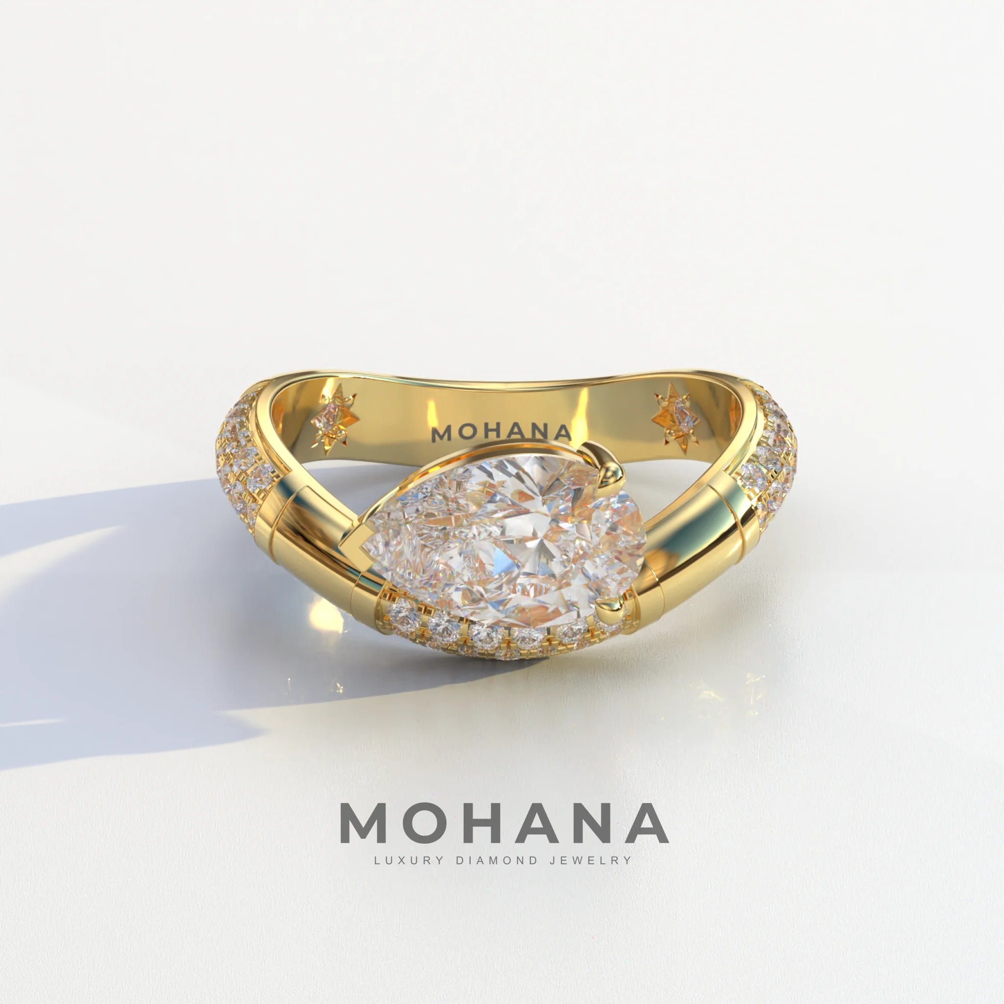 2 Carat East-West Pear Cut Lab Diamond Engagement Ring - J’Lure - 10K Solid Gold / Yellow Gold