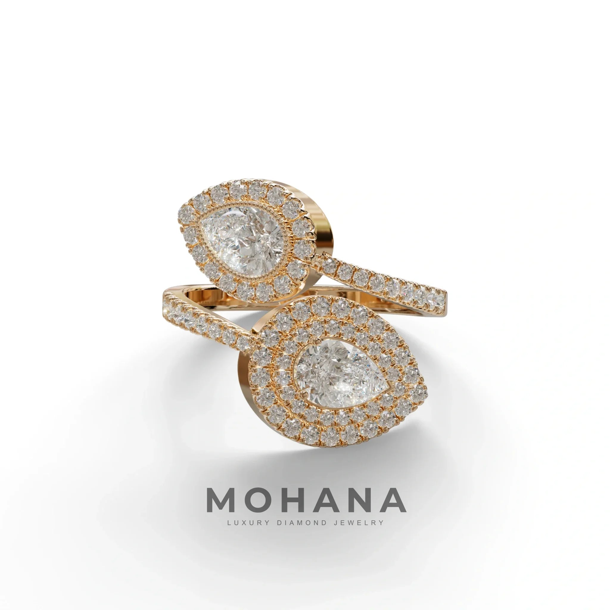 E/VVS 2 Carat Pear Cut Lab Grown Halo & Pave Diamond Ring - Ahurissant - 10K Solid Gold / Rose Gold
