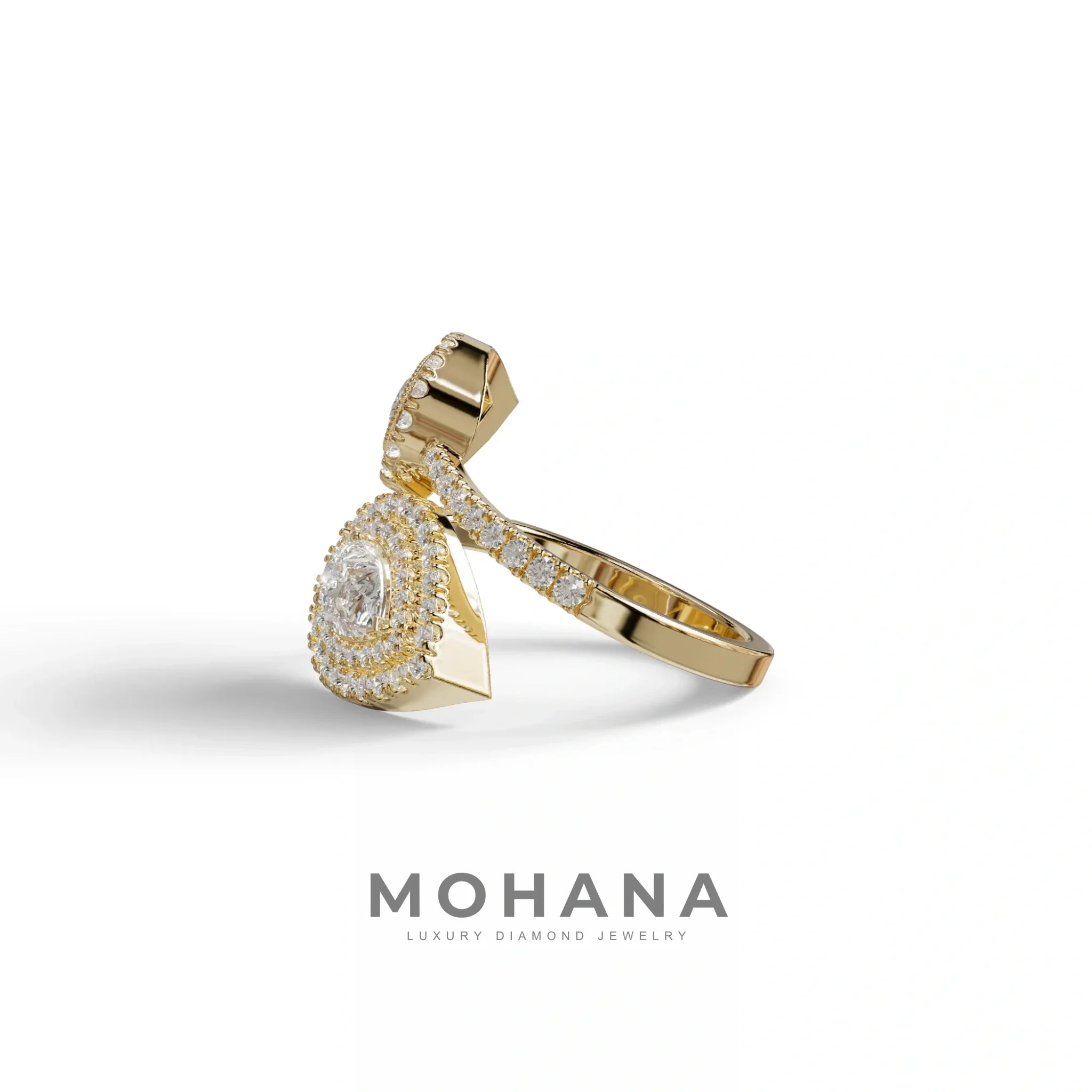 E/VVS 2 Carat Pear Cut Lab Grown Halo & Pave Diamond Ring - Ahurissant