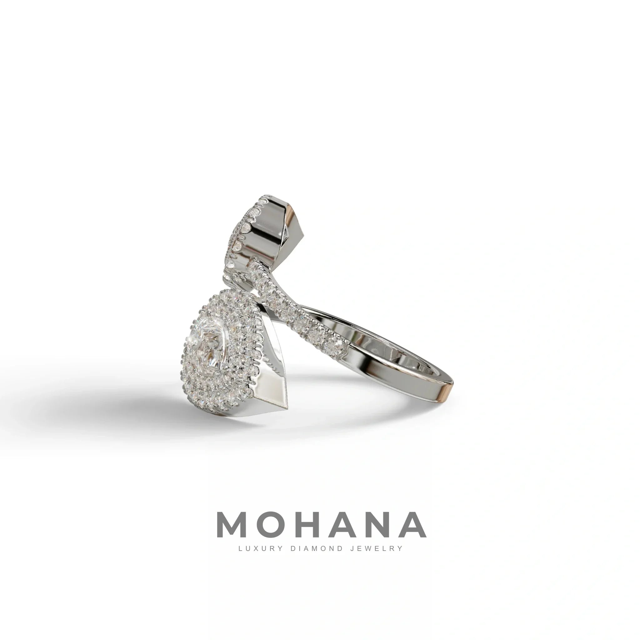 E/VVS 2 Carat Pear Cut Lab Grown Halo & Pave Diamond Ring - Ahurissant