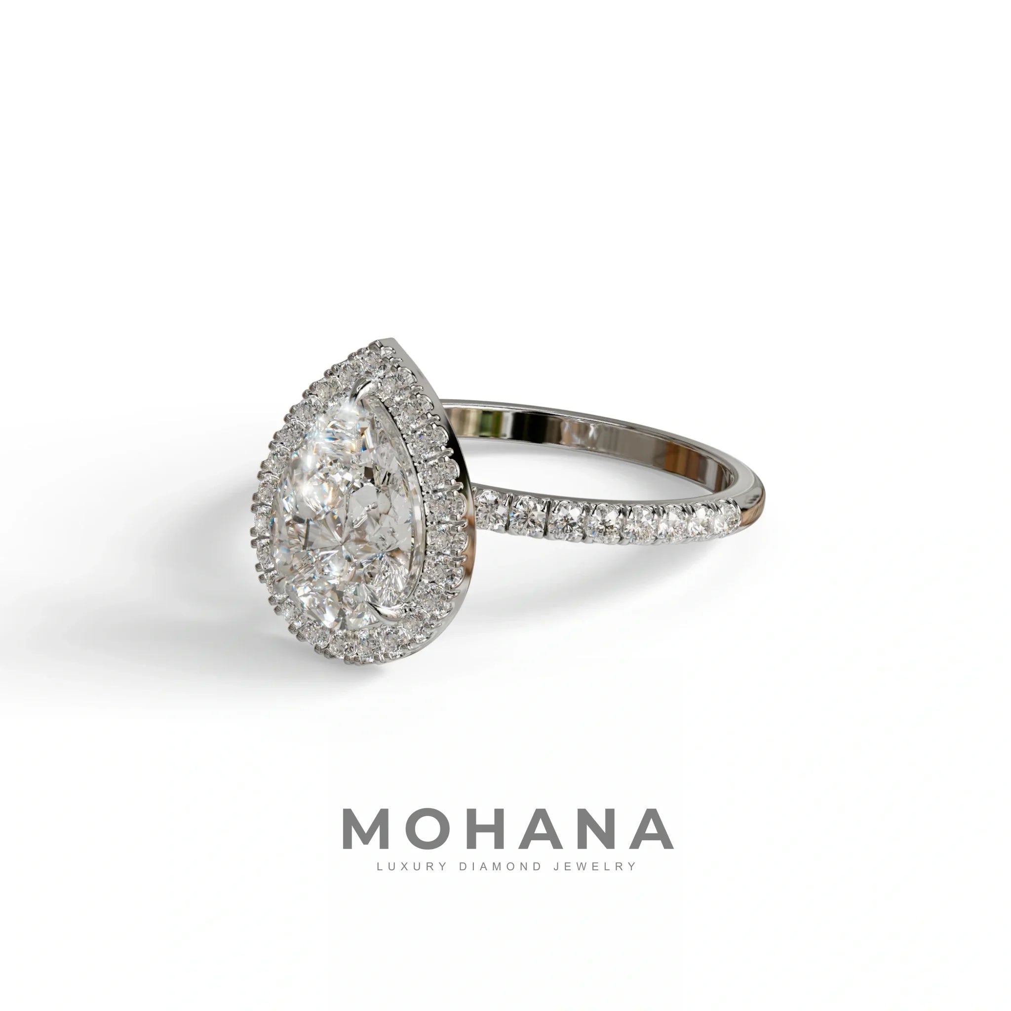 E VVS 2 Carat Pear Cut Halo & Pave Lab Diamond Ring - Glam Deck
