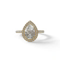 E VVS 2 Carat Pear Cut Halo & Pave Lab Diamond Ring - Glam Deck - 10K Solid Gold / Yellow Gold