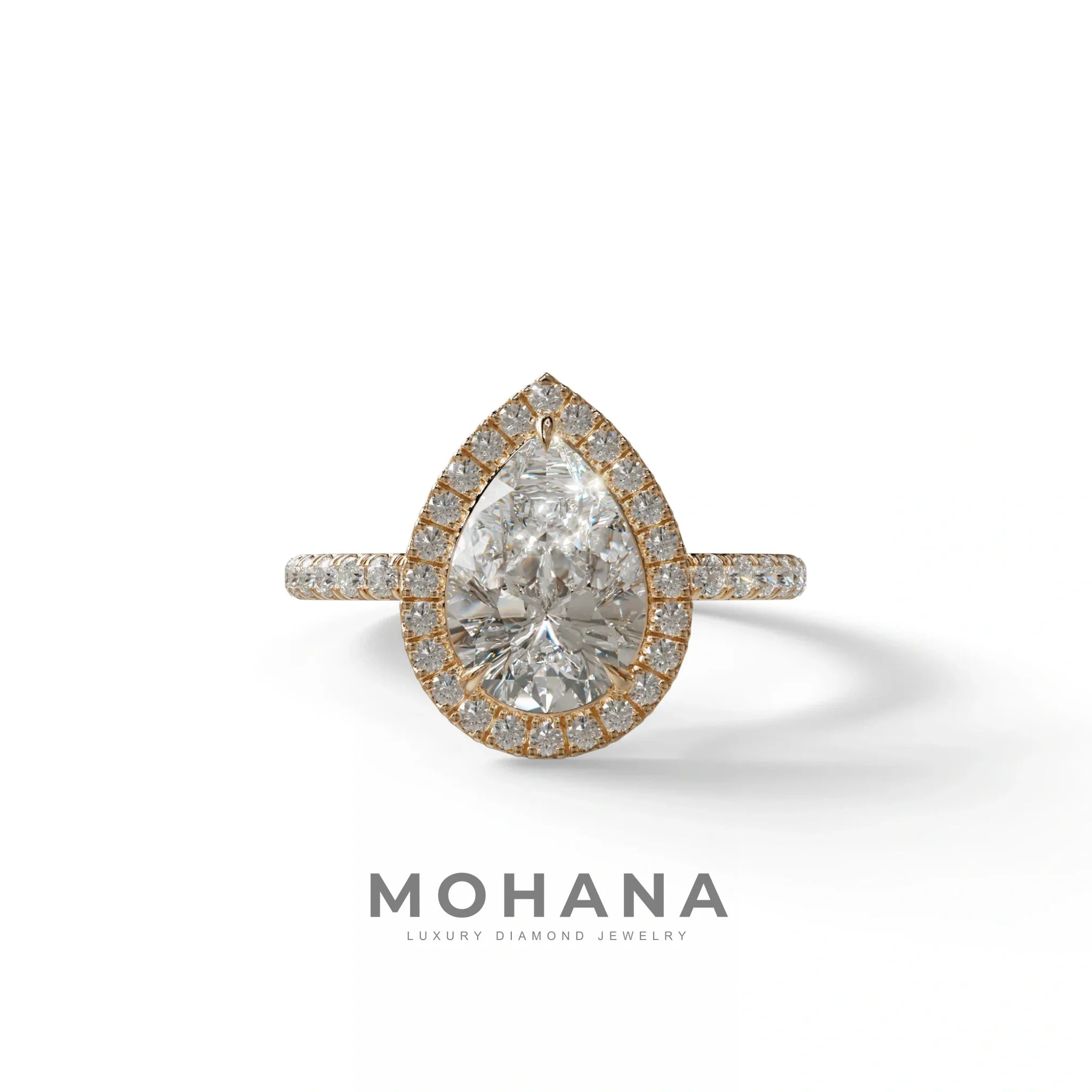 E VVS 2 Carat Pear Cut Halo & Pave Lab Diamond Ring - Glam Deck - 10K Solid Gold / Rose Gold
