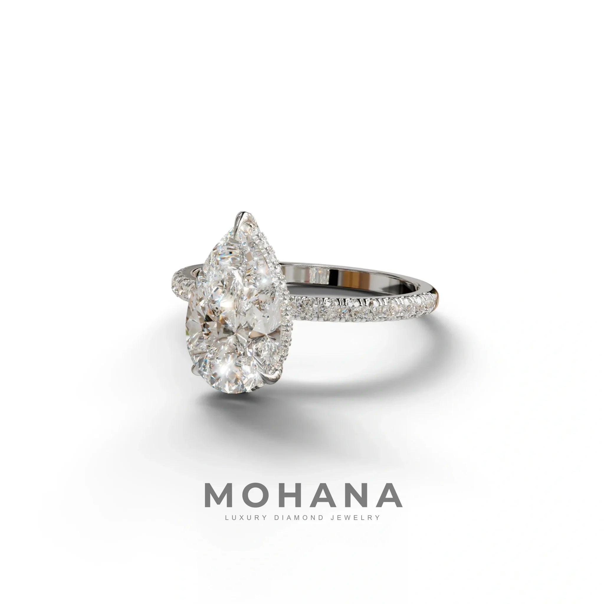 2 Carat E-VVS Pear Cut Hidden Halo & Pave Lab Diamond Ring
