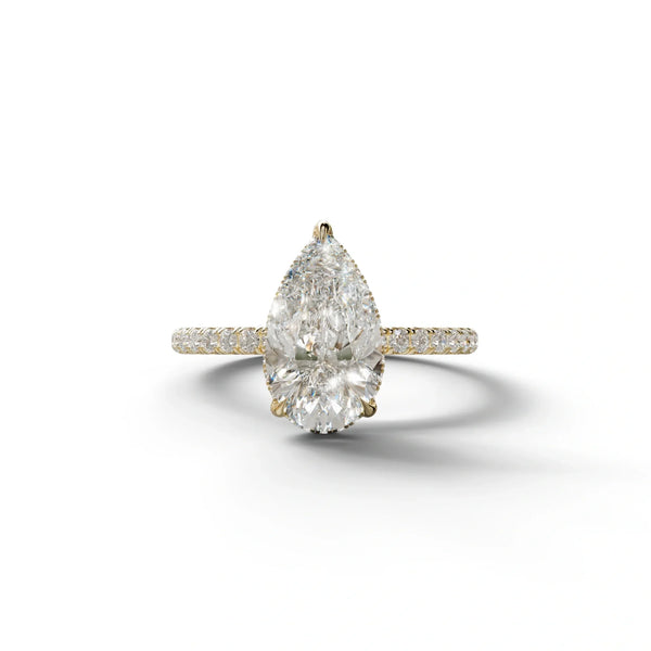 2 Carat Lab Grown Diamond Engagement Ring – Pear Cut Hidden Halo