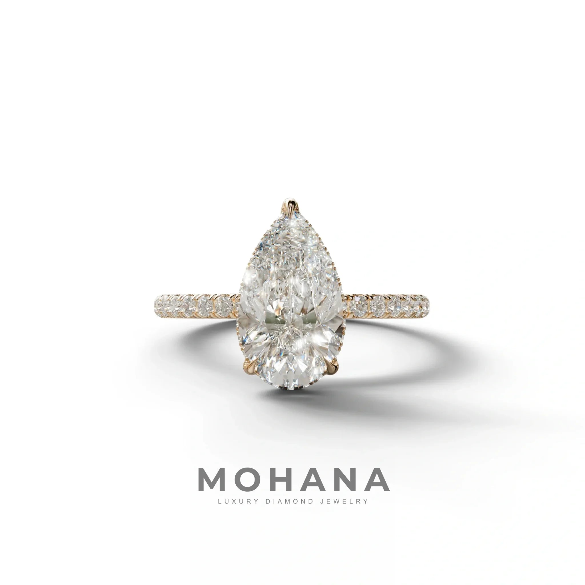2 Carat E-VVS Pear Cut Hidden Halo & Pave Lab Diamond Ring - 10K Solid Gold / Rose Gold
