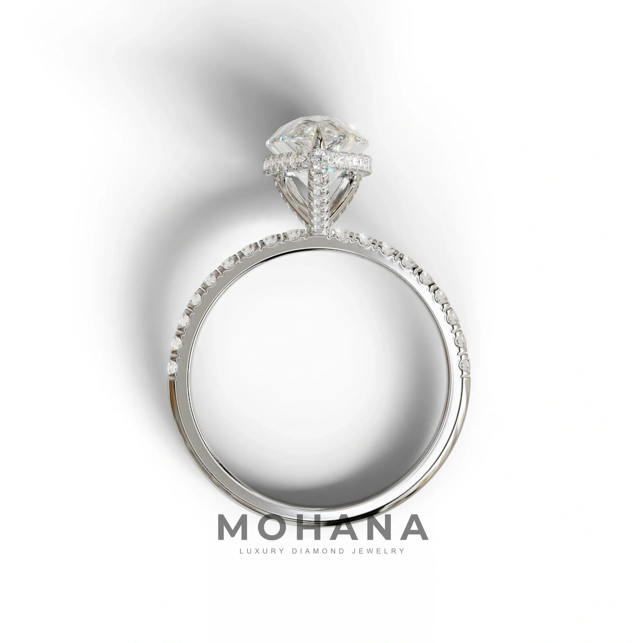 2 Carat E-VVS Pear Cut Hidden Halo & Pave Lab Diamond Ring