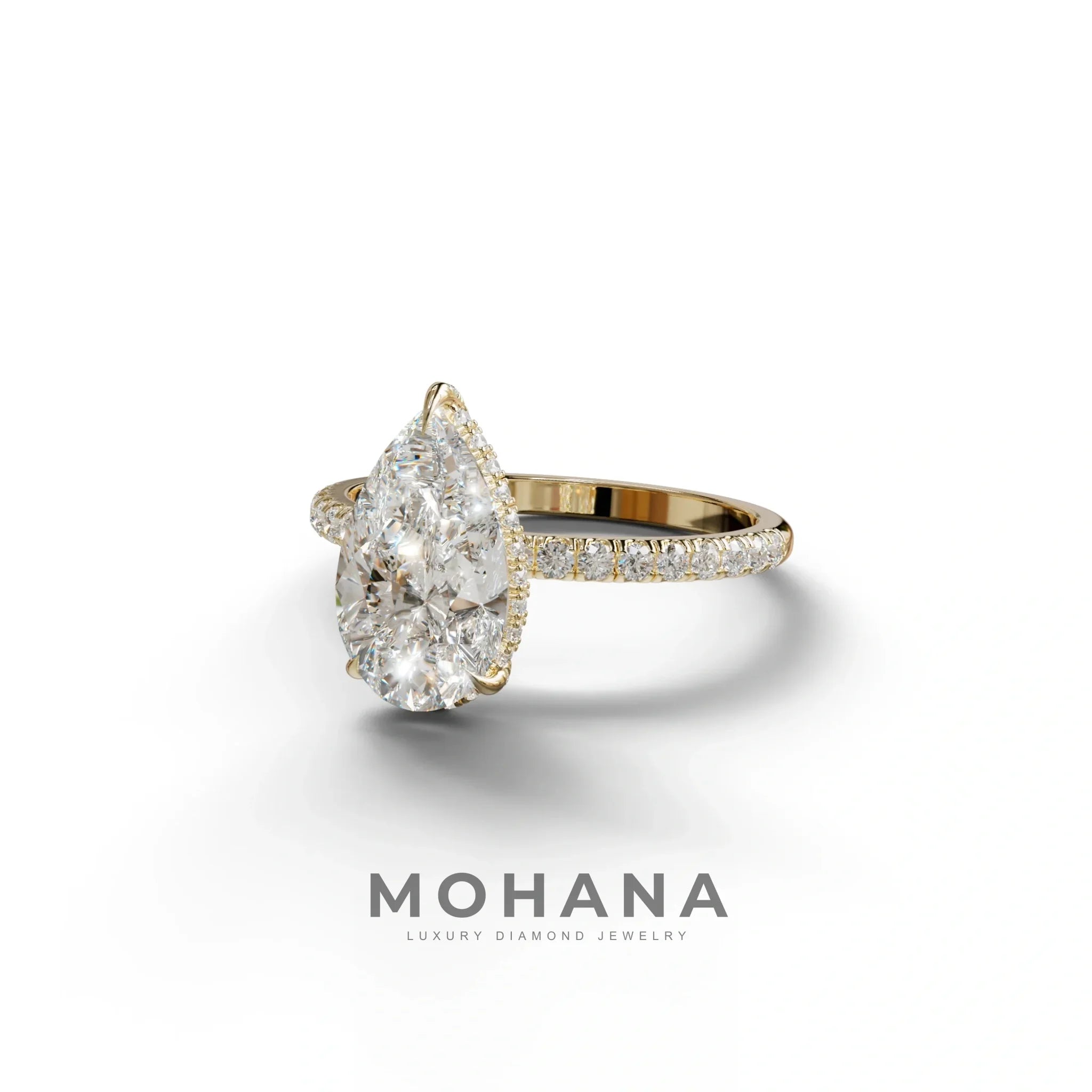 2 Carat E-VVS Pear Cut Hidden Halo & Pave Lab Diamond Ring