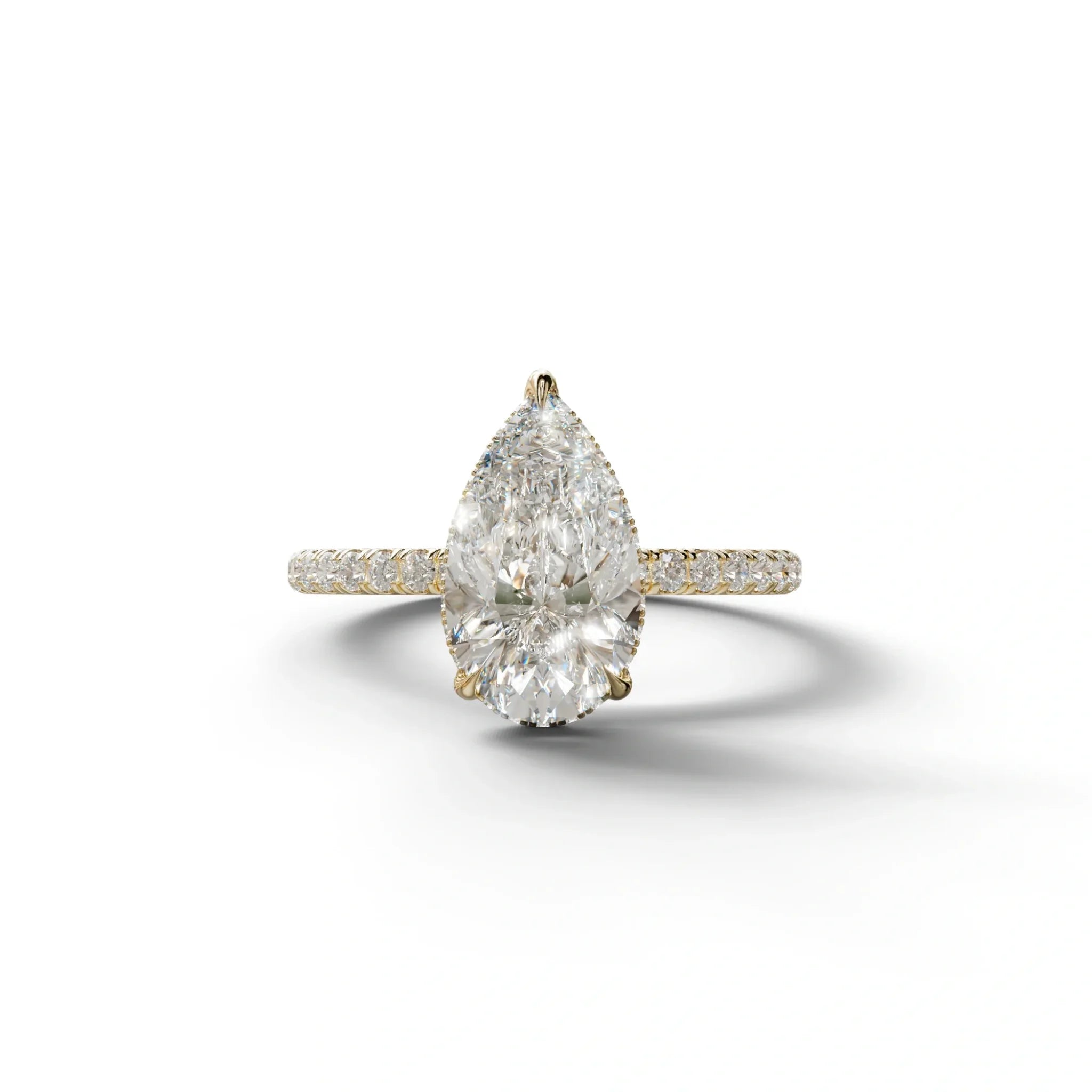 2 Carat E-VVS Pear Cut Hidden Halo & Pave Lab Diamond Ring - 10K Solid Gold / Yellow Gold