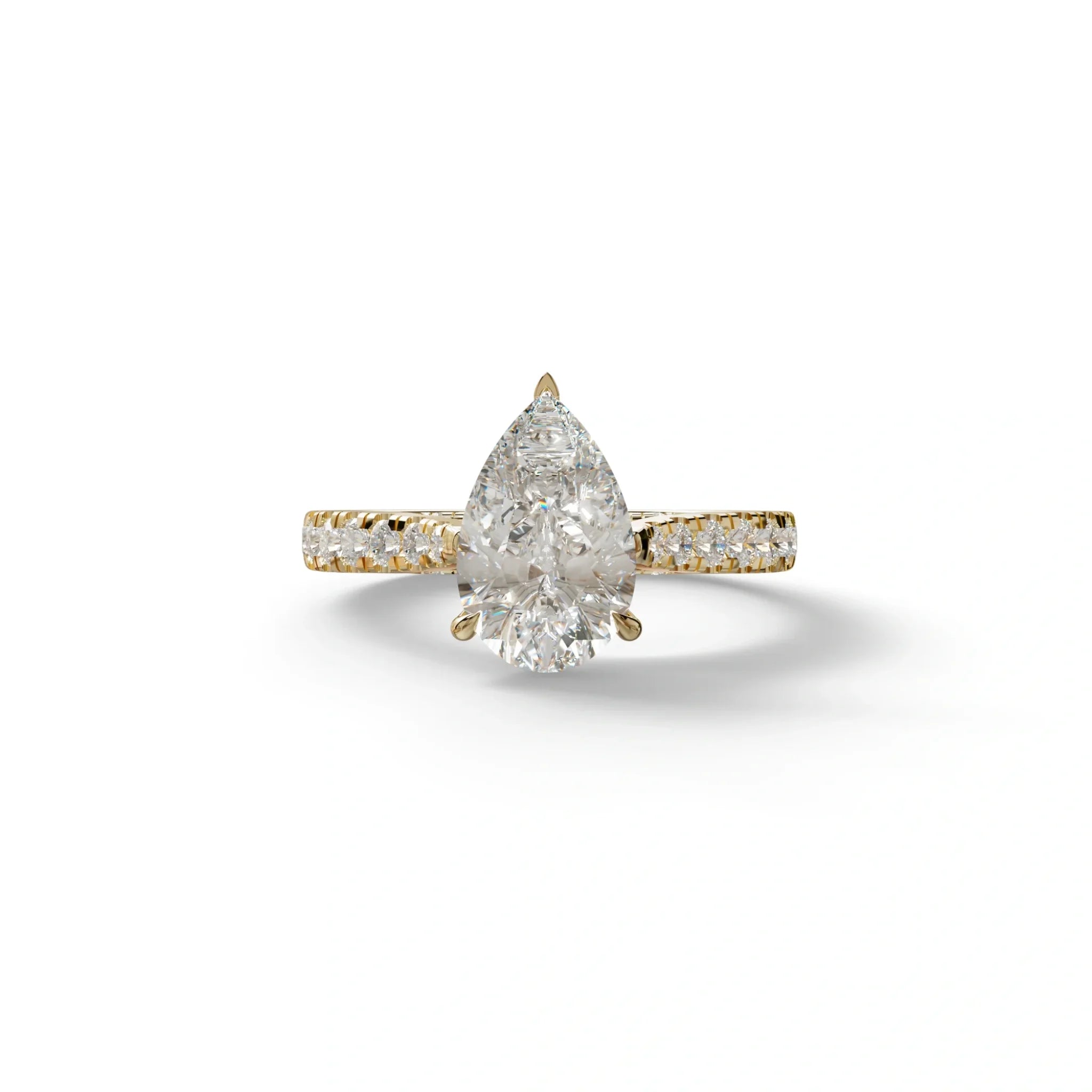 2 Carat E VVS Pear Shaped Hidden Halo Lab Diamond Engagement Ring - Teardrop - 10K Solid Gold / Yellow Gold