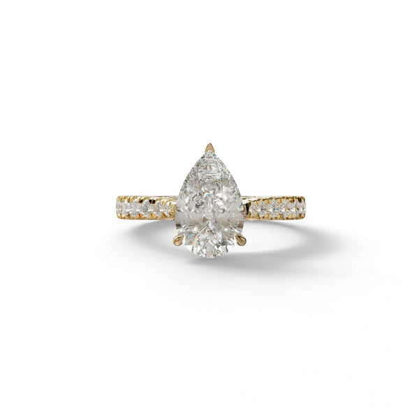 2 Carat Lab Grown Diamond Engagement Ring – Pear Cut Hidden Halo | Teardrop