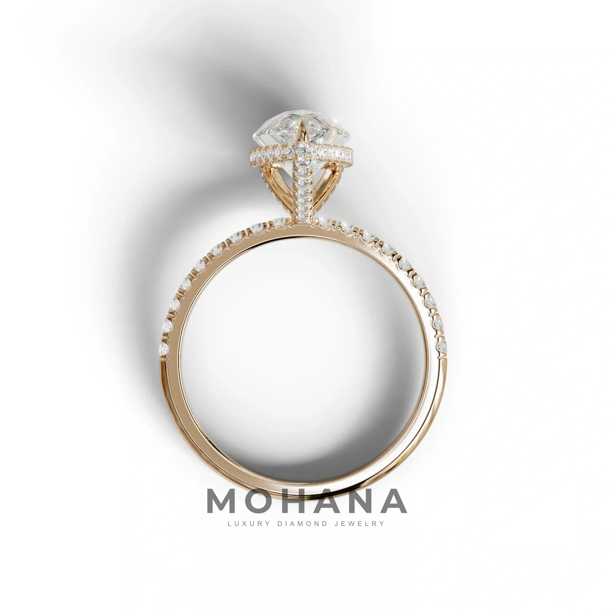2 Carat E-VVS Pear Cut Hidden Halo & Pave Lab Diamond Ring