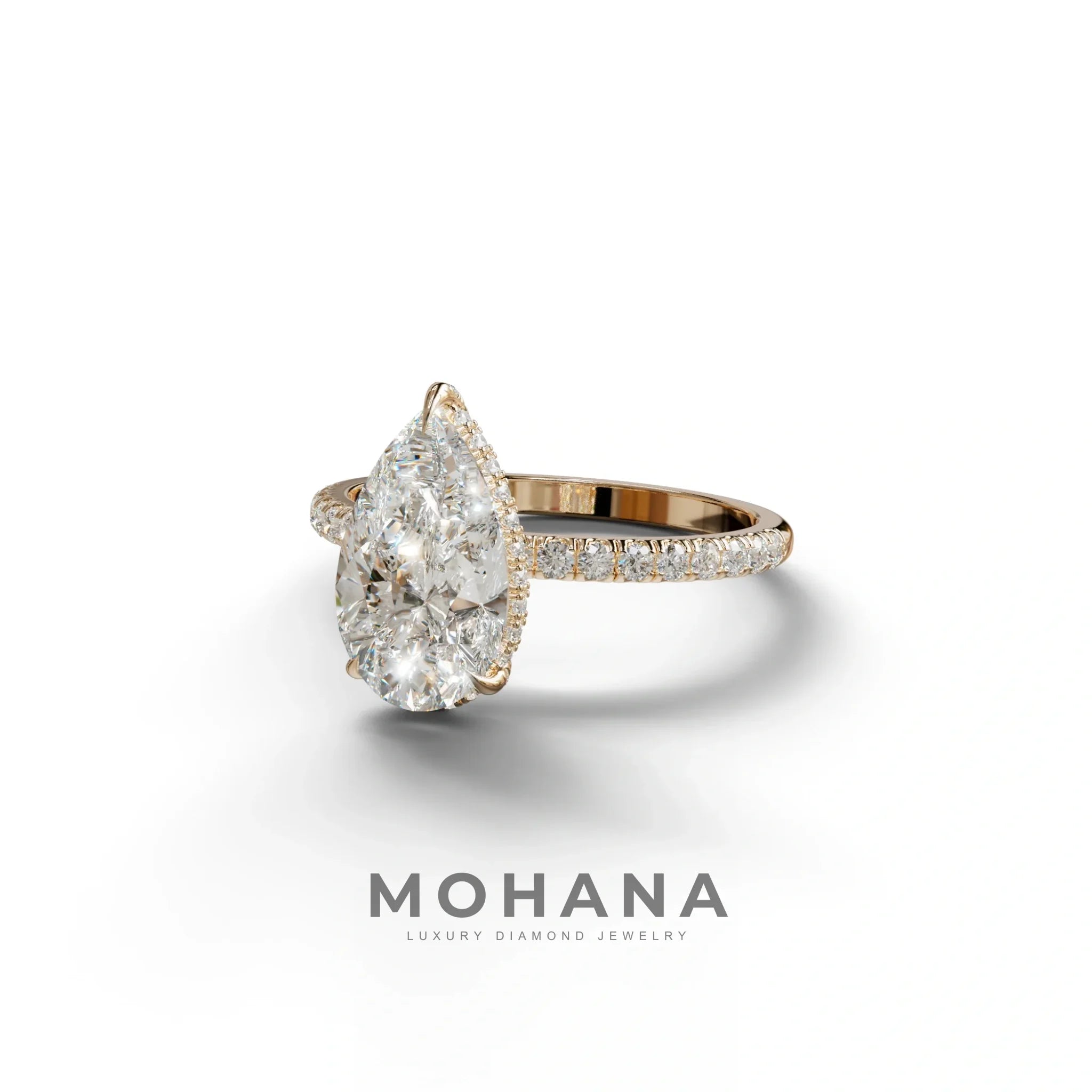 2 Carat E-VVS Pear Cut Hidden Halo & Pave Lab Diamond Ring