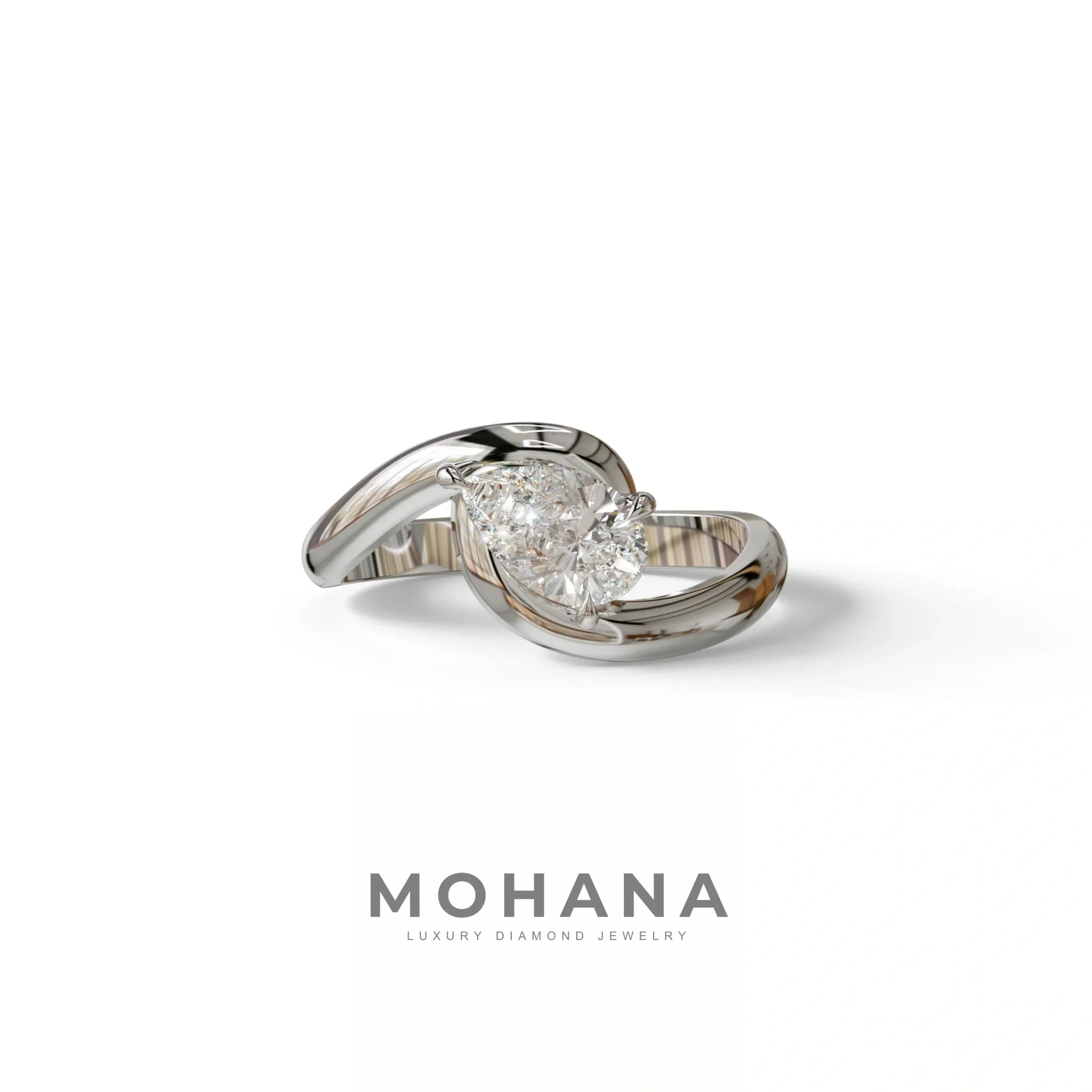 1 Carat E VVS Pear Cut Solitaire Lab Grown Diamond Ring - Maniya - 10K Solid Gold / White Gold