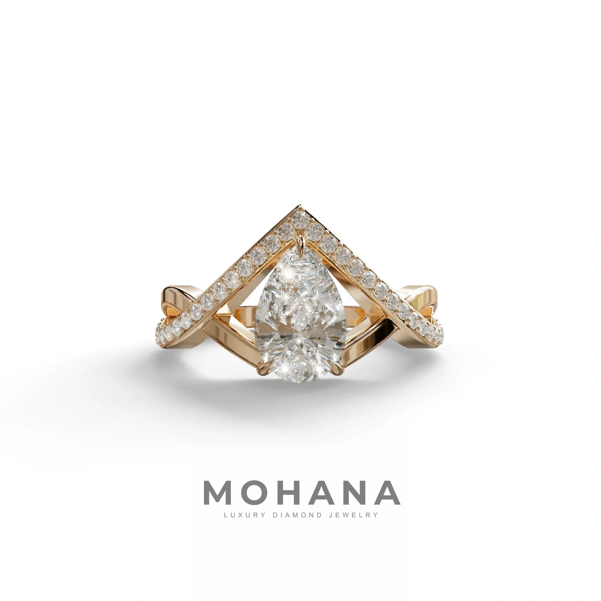 E VVS 2 Carat Pear Cut Tear Drop Lab Diamond Ring - Glamly - 10K Solid Gold / Rose Gold