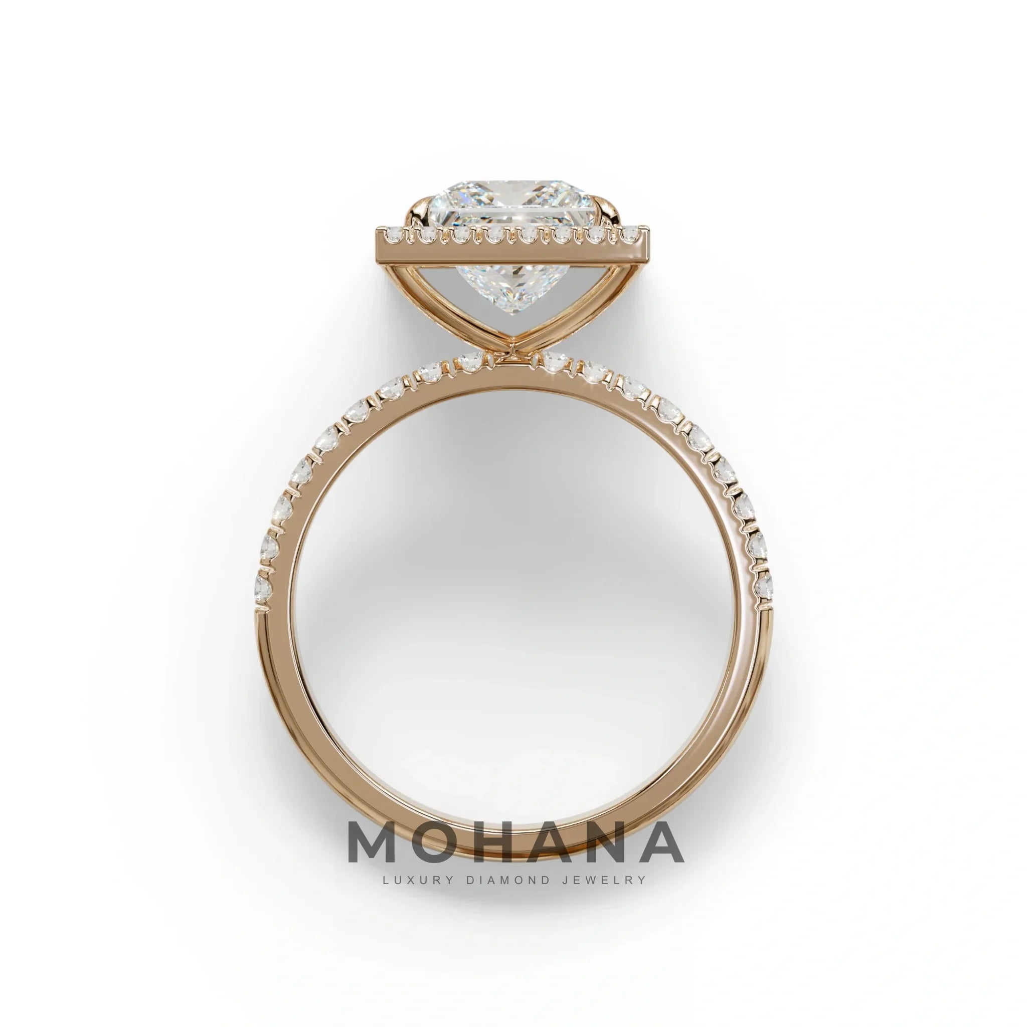 2 Carat E VVS Princess Cut Halo & Pave Lab Diamond Ring - Diamond Prime