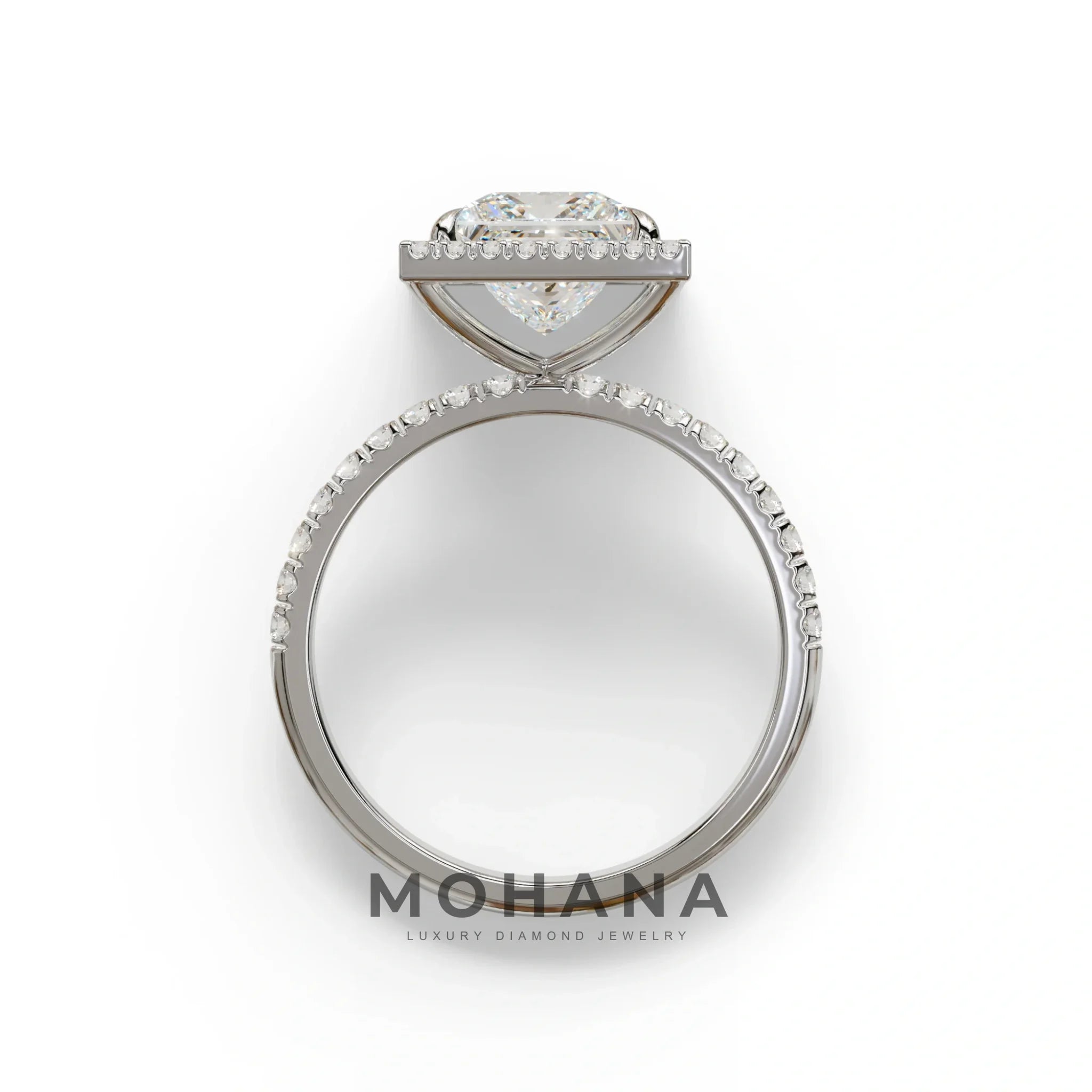 2 Carat E VVS Princess Cut Halo & Pave Lab Diamond Ring - Diamond Prime