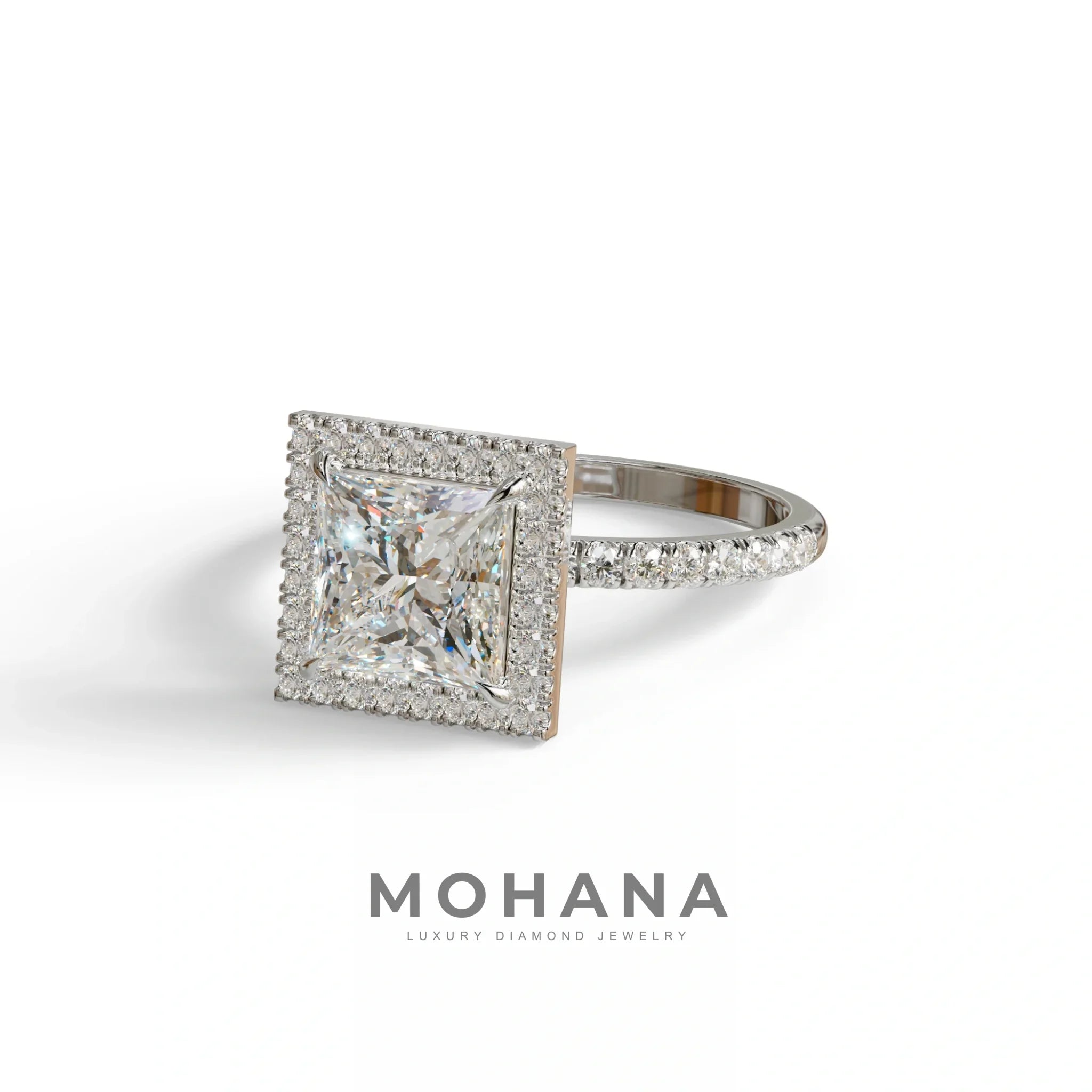 2 Carat E VVS Princess Cut Halo & Pave Lab Diamond Ring - Diamond Prime