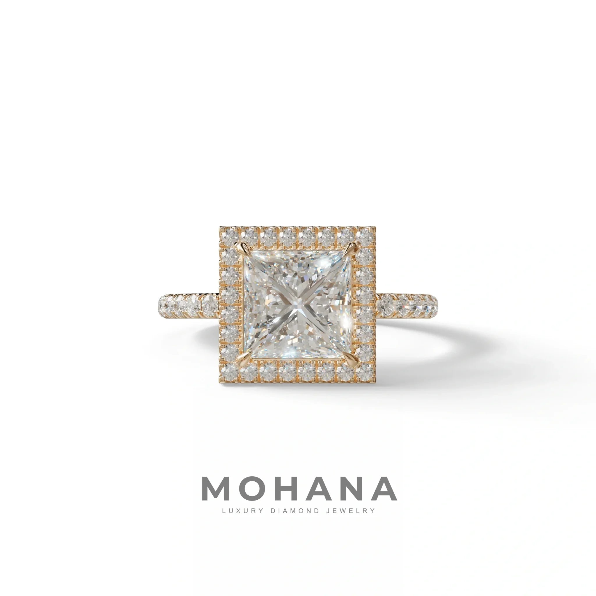 2 Carat E VVS Princess Cut Halo & Pave Lab Diamond Ring - Diamond Prime - 10K Solid Gold / Rose Gold