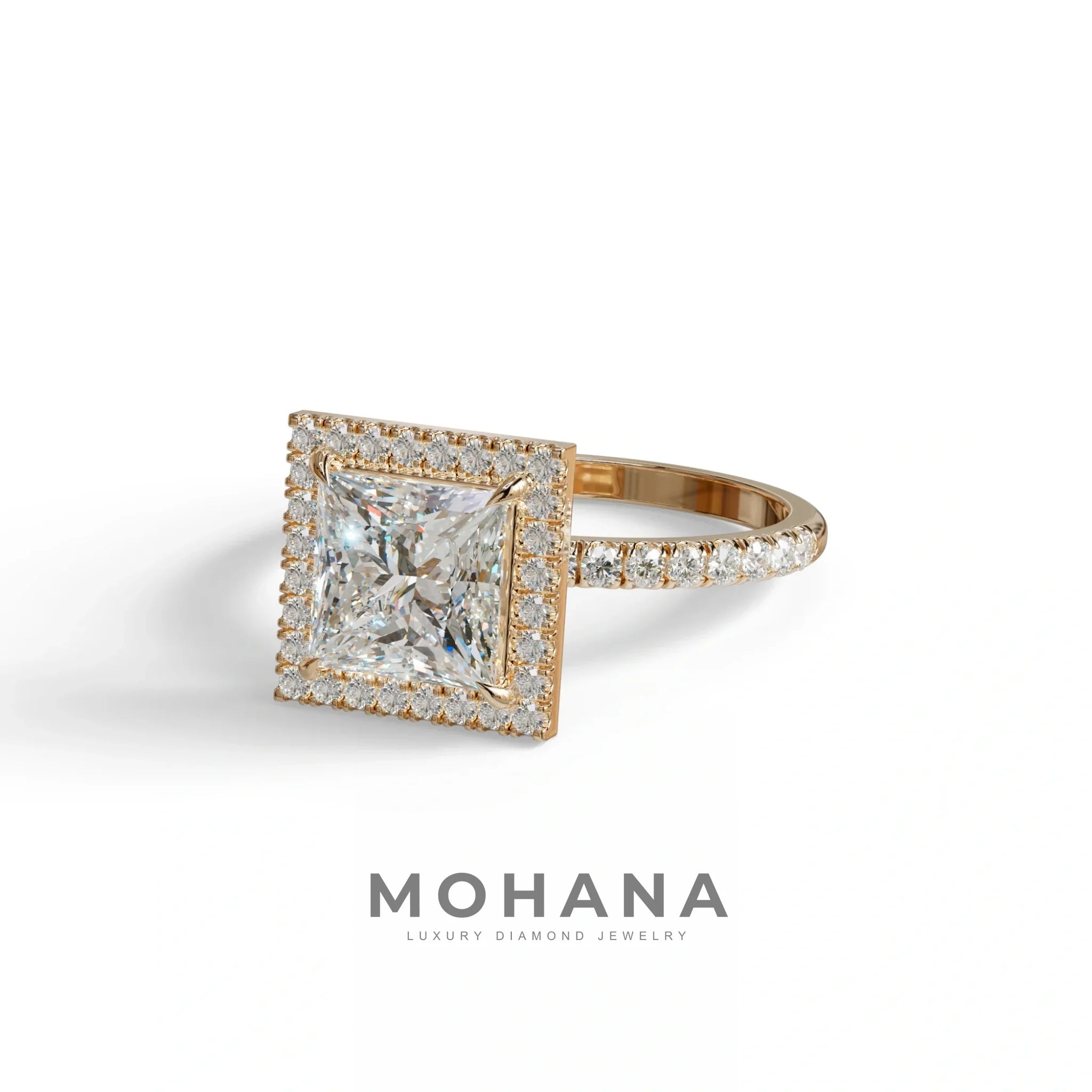 2 Carat E VVS Princess Cut Halo & Pave Lab Diamond Ring - Diamond Prime
