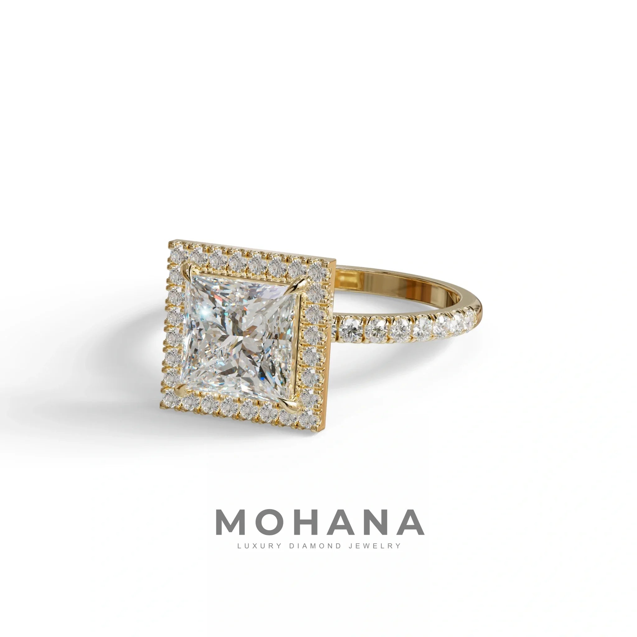 2 Carat E VVS Princess Cut Halo & Pave Lab Diamond Ring - Diamond Prime