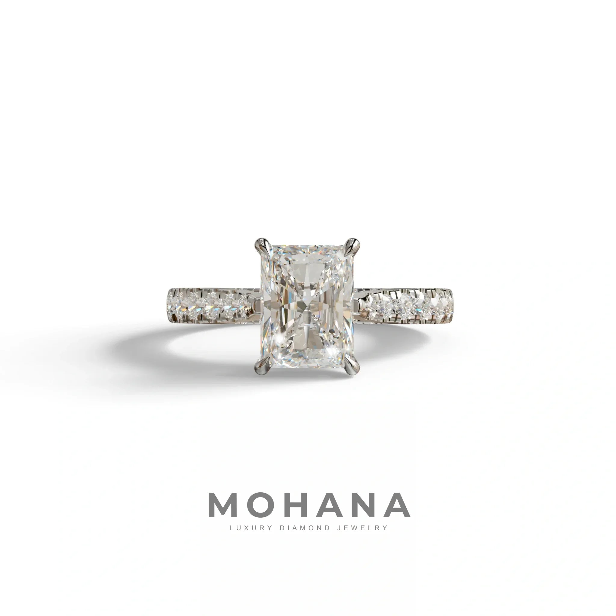 E VVS 2 Carat Radiant Cut Halo & Pave Lab Grown Diamond Ring- Asphalt