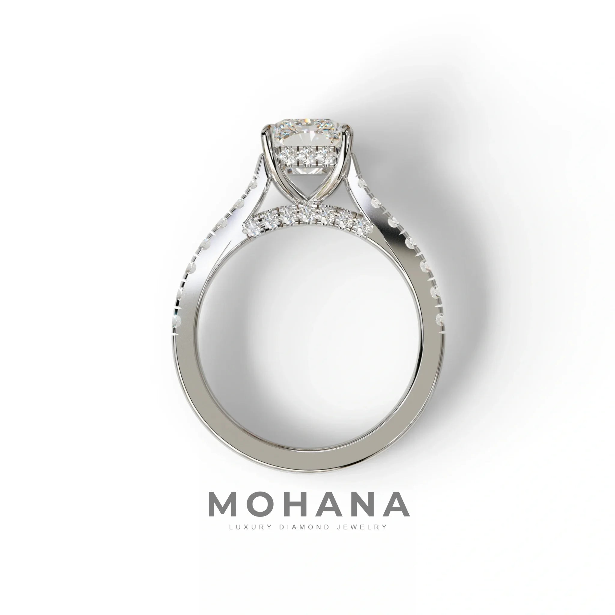 E VVS 2 Carat Radiant Cut Halo & Pave Lab Grown Diamond Ring- Asphalt