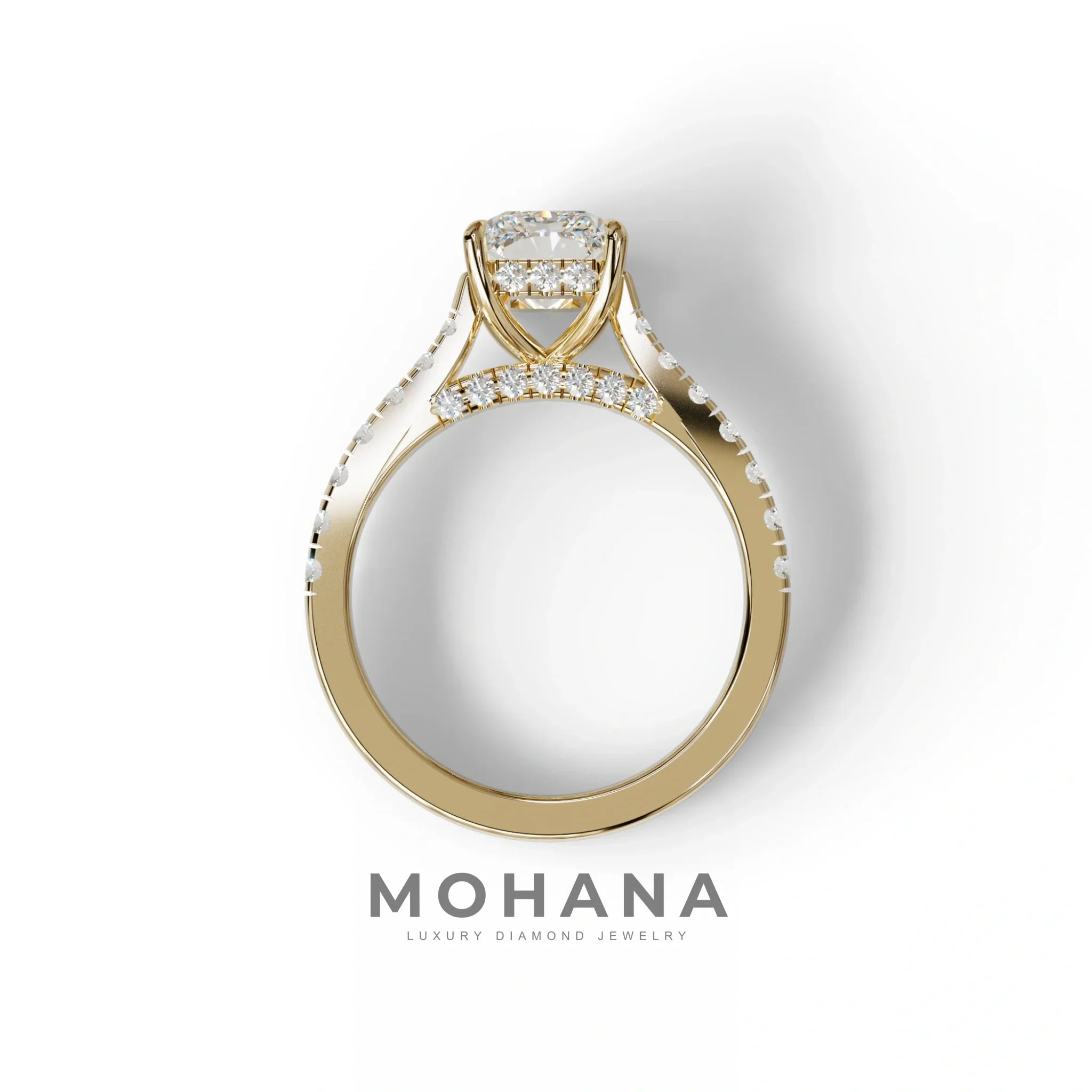 E VVS 2 Carat Radiant Cut Halo & Pave Lab Grown Diamond Ring- Asphalt