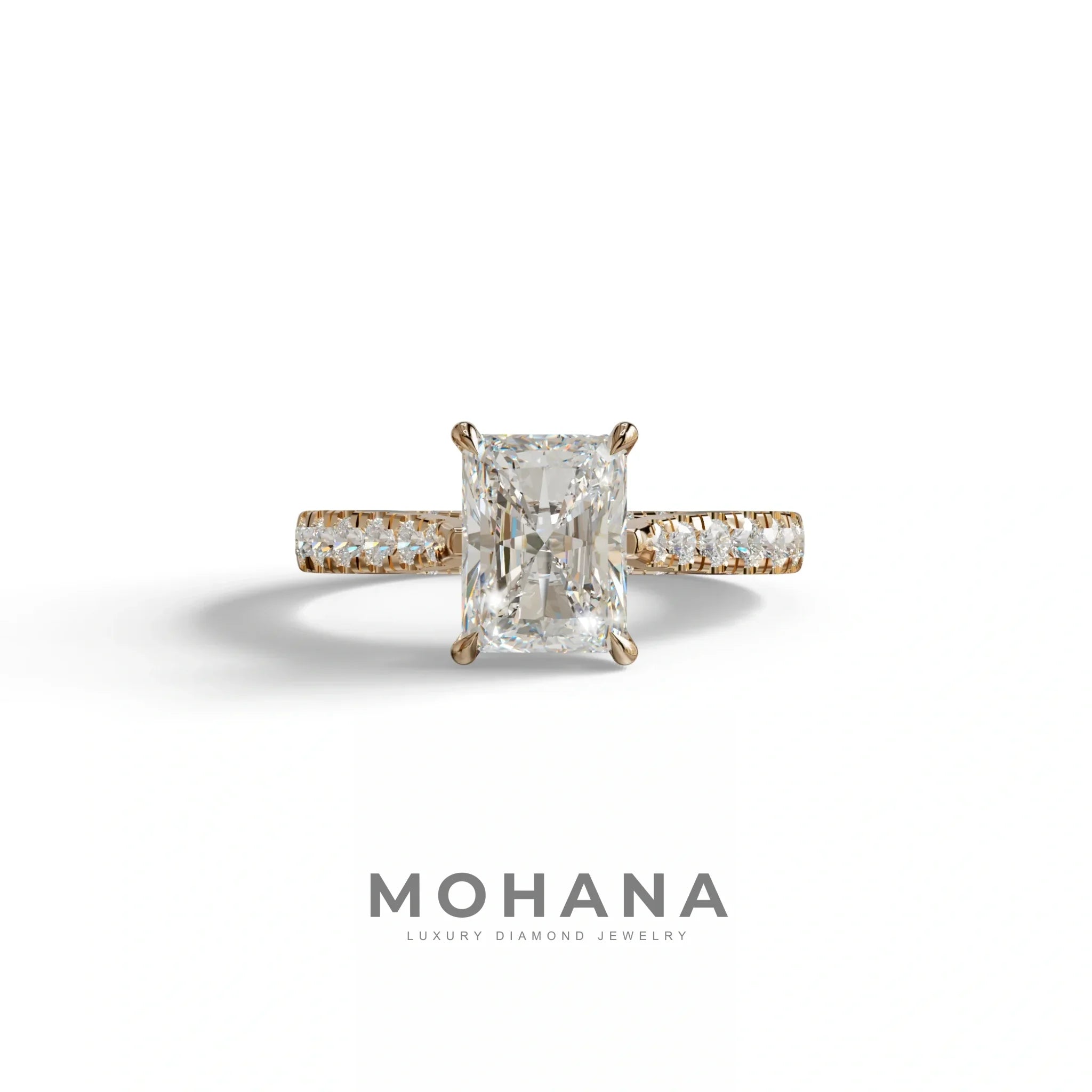 E VVS 2 Carat Radiant Cut Halo & Pave Lab Grown Diamond Ring- Asphalt
