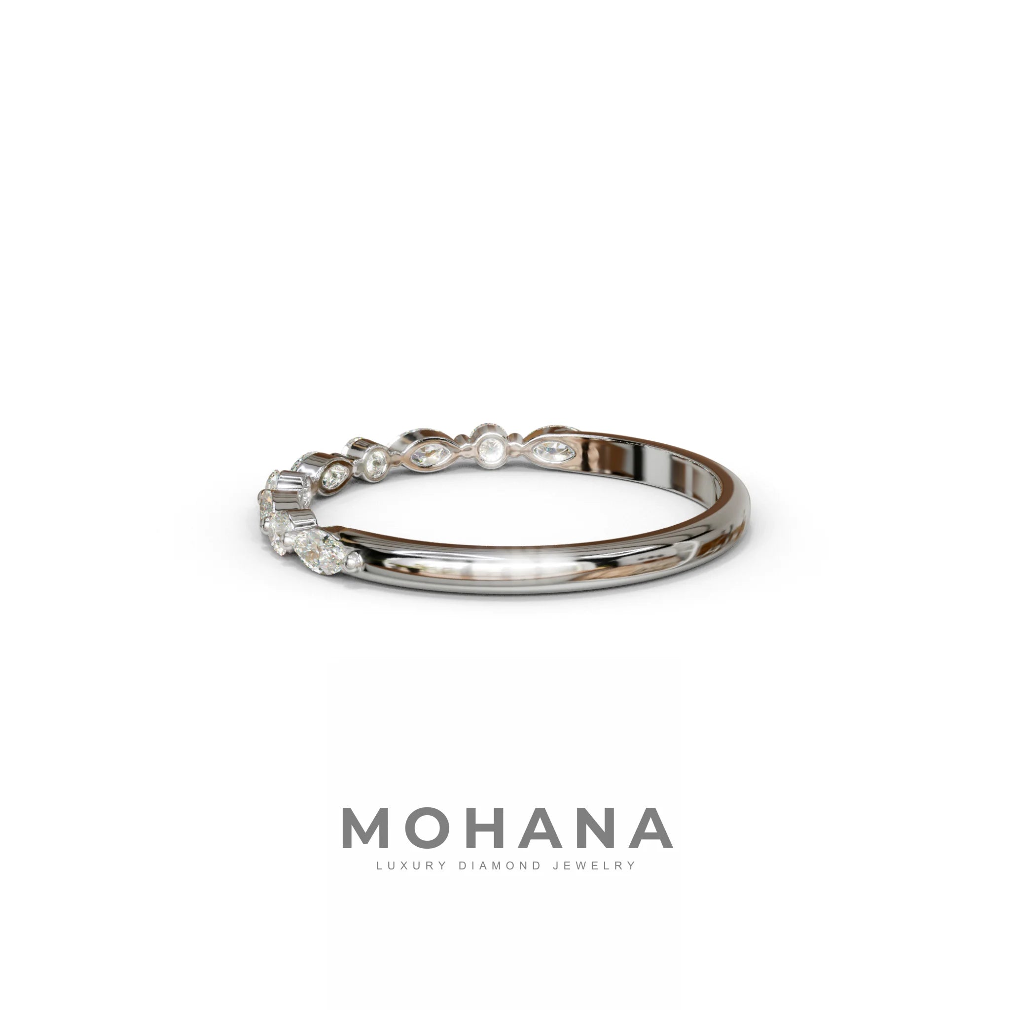 Floating Citrine - Round & Marquise Lab Grown Diamond Half Eternity Stacking Band