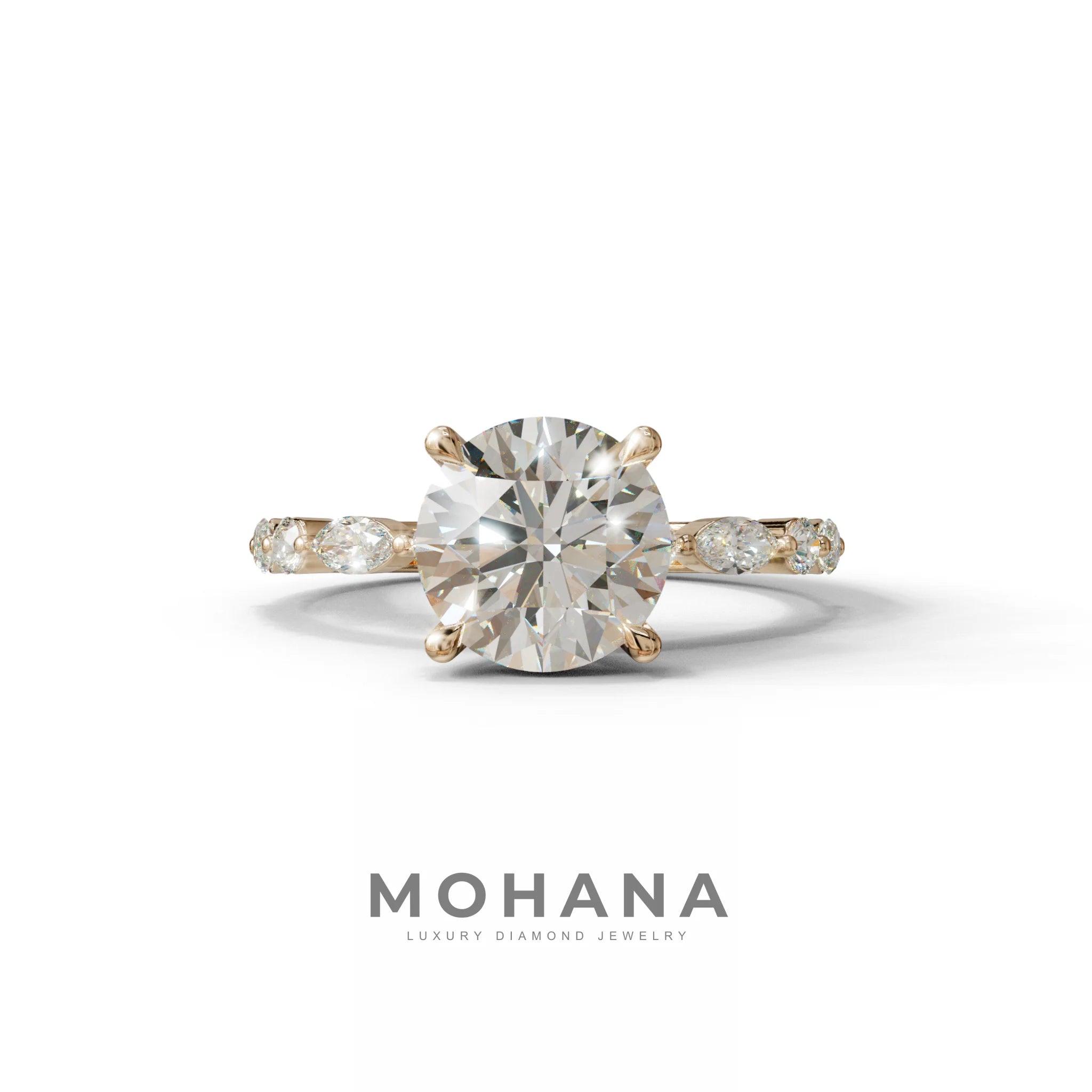 2 Carat E-VVS Round Cut Hidden Halo & Pave Set Lab Diamond Ring - Pure Origin - 10K Solid Gold / Rose Gold