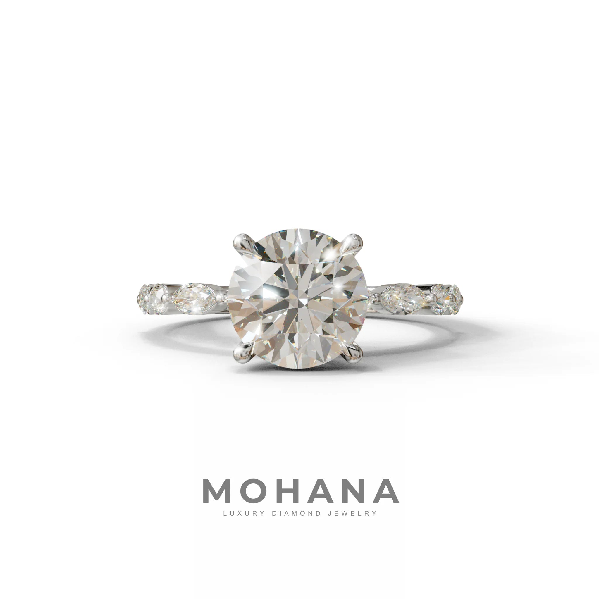 2 Carat E-VVS Round Cut Hidden Halo & Pave Set Lab Diamond Ring - Pure Origin - 10K Solid Gold / White Gold