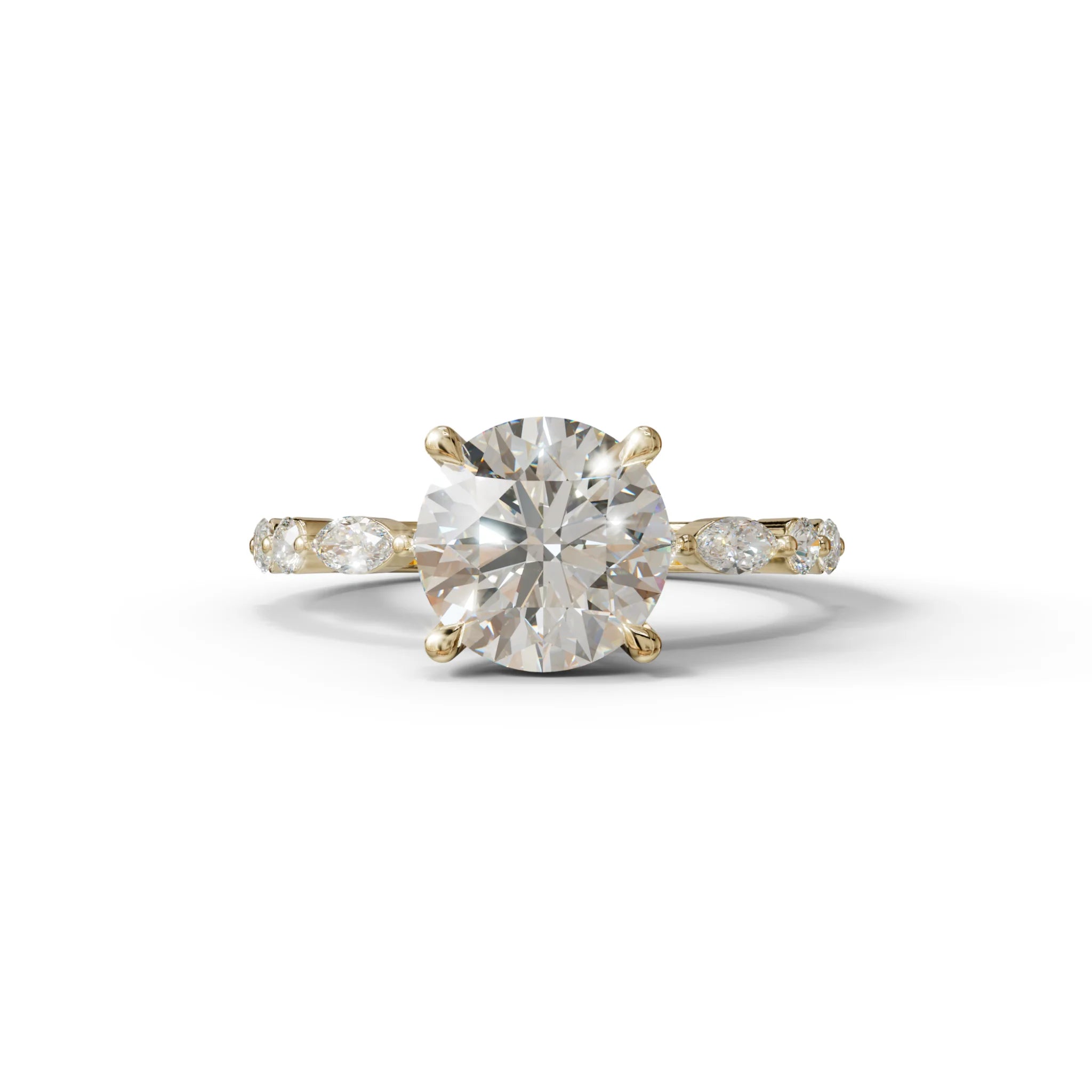 2 Carat E-VVS Round Cut Hidden Halo & Pave Set Lab Diamond Ring - Pure Origin - 10K Solid Gold / Yellow Gold