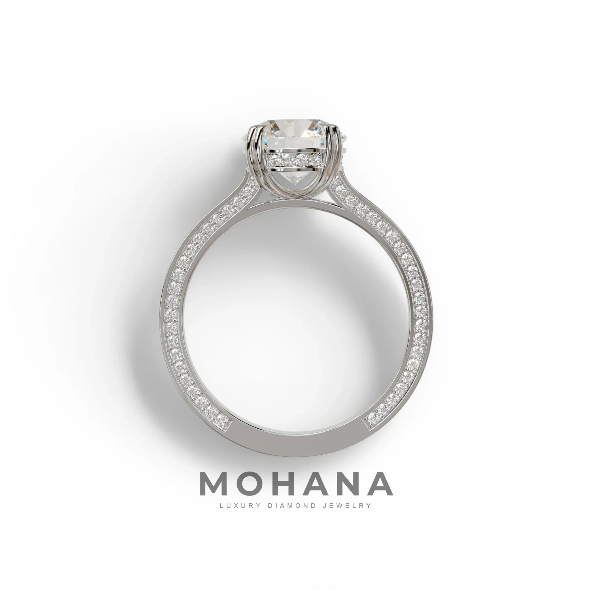 2 Carat E VVS Round Cut Hidden Halo Lab Diamond Engagement Ring - Maeve