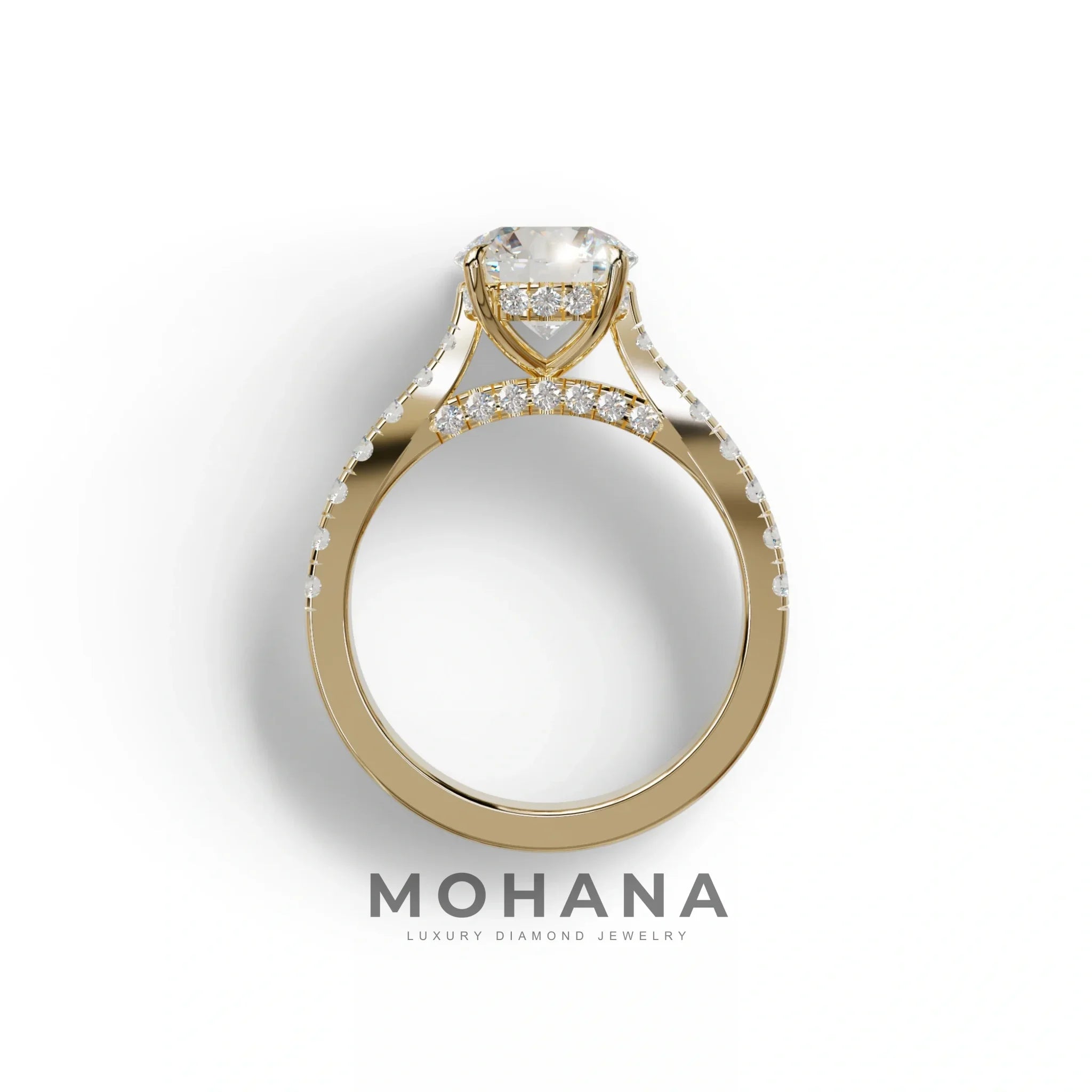 2 Carat Round Cut E VVS Lab Grown Diamond Engagement Ring | Hidden Halo & Pave setting - Brilliant