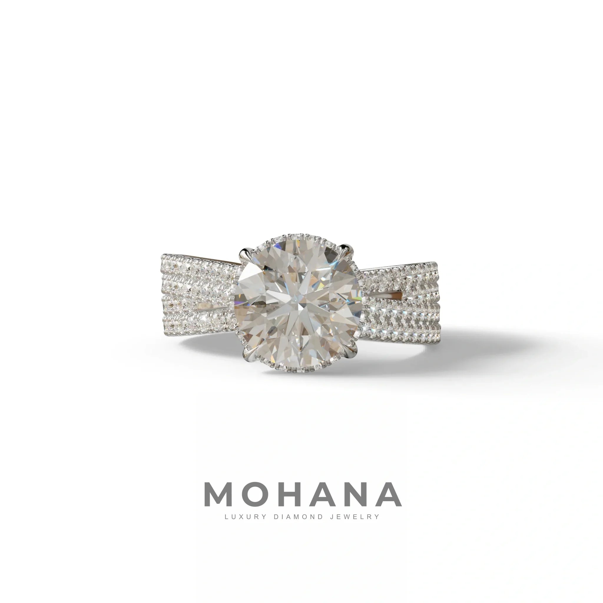 E VVS 2 Carat Round Cut Hidden Halo Lab & Pave Lab Diamond Ring - Je t’aime - 10K Solid Gold / White Gold