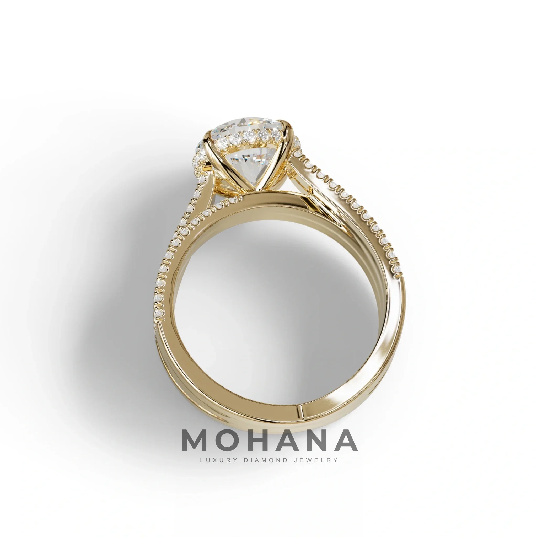 E VVS 2 Carat Round Cut Hidden Halo Lab & Pave Lab Diamond Ring - Je t’aime
