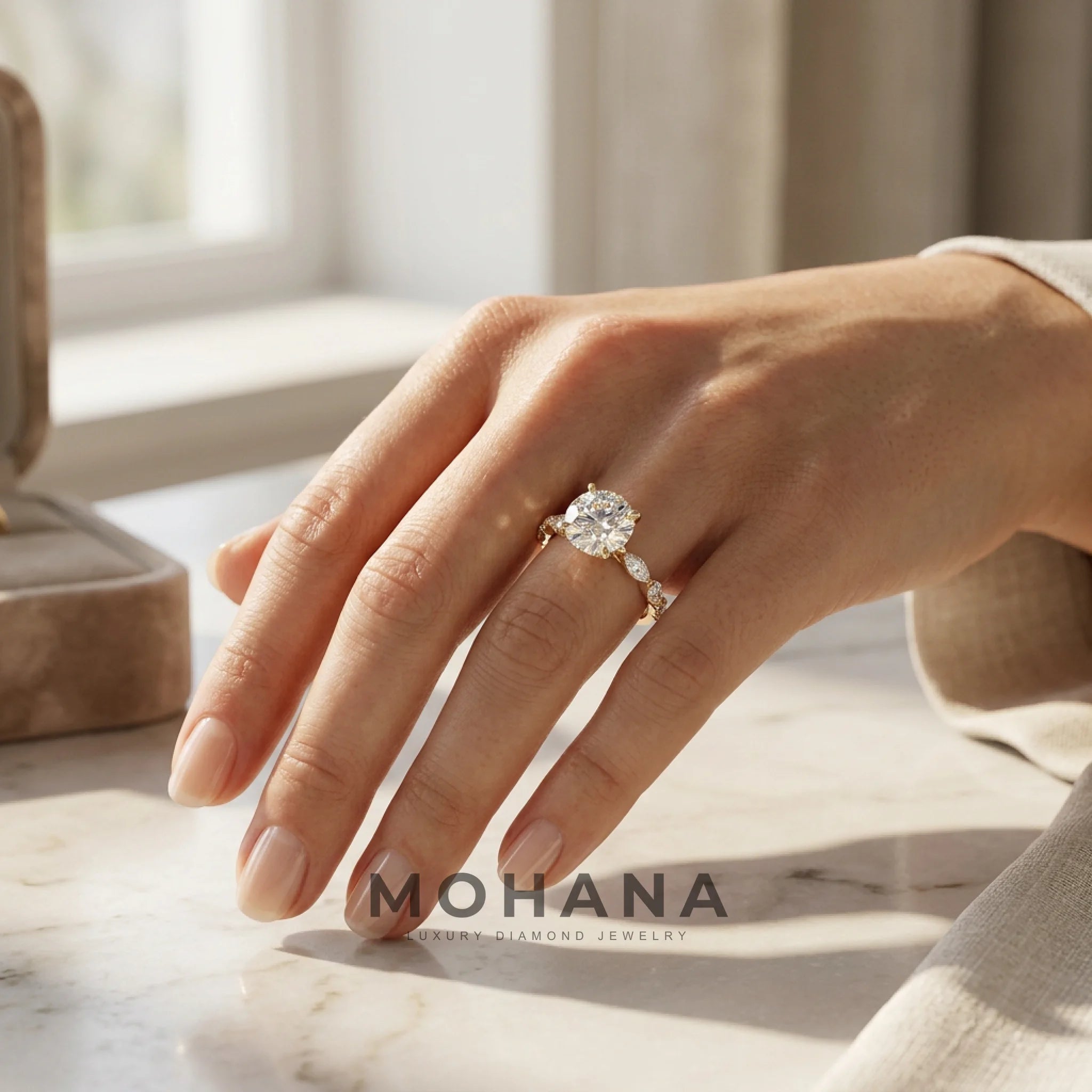 2 Carat E VVS Round Cut Hidden Halo Lab Grown Diamond Engagement Ring