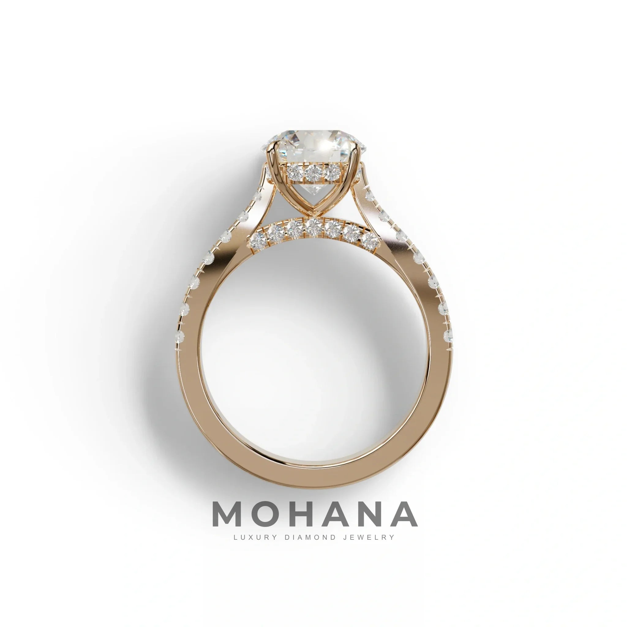 2 Carat Round Cut E VVS Lab Grown Diamond Engagement Ring | Hidden Halo & Pave setting - Brilliant