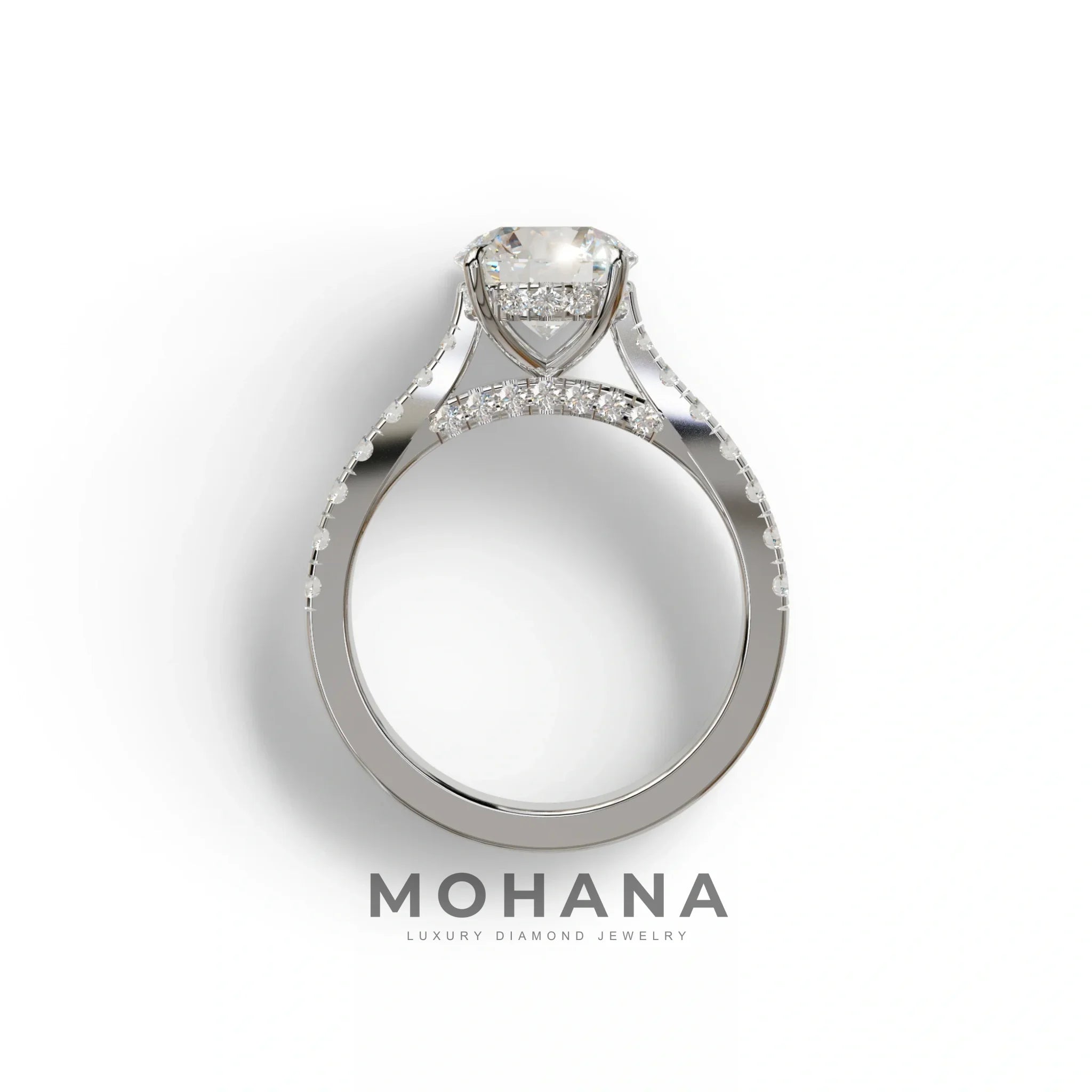 2 Carat Round Cut E VVS Lab Grown Diamond Engagement Ring | Hidden Halo & Pave setting - Brilliant