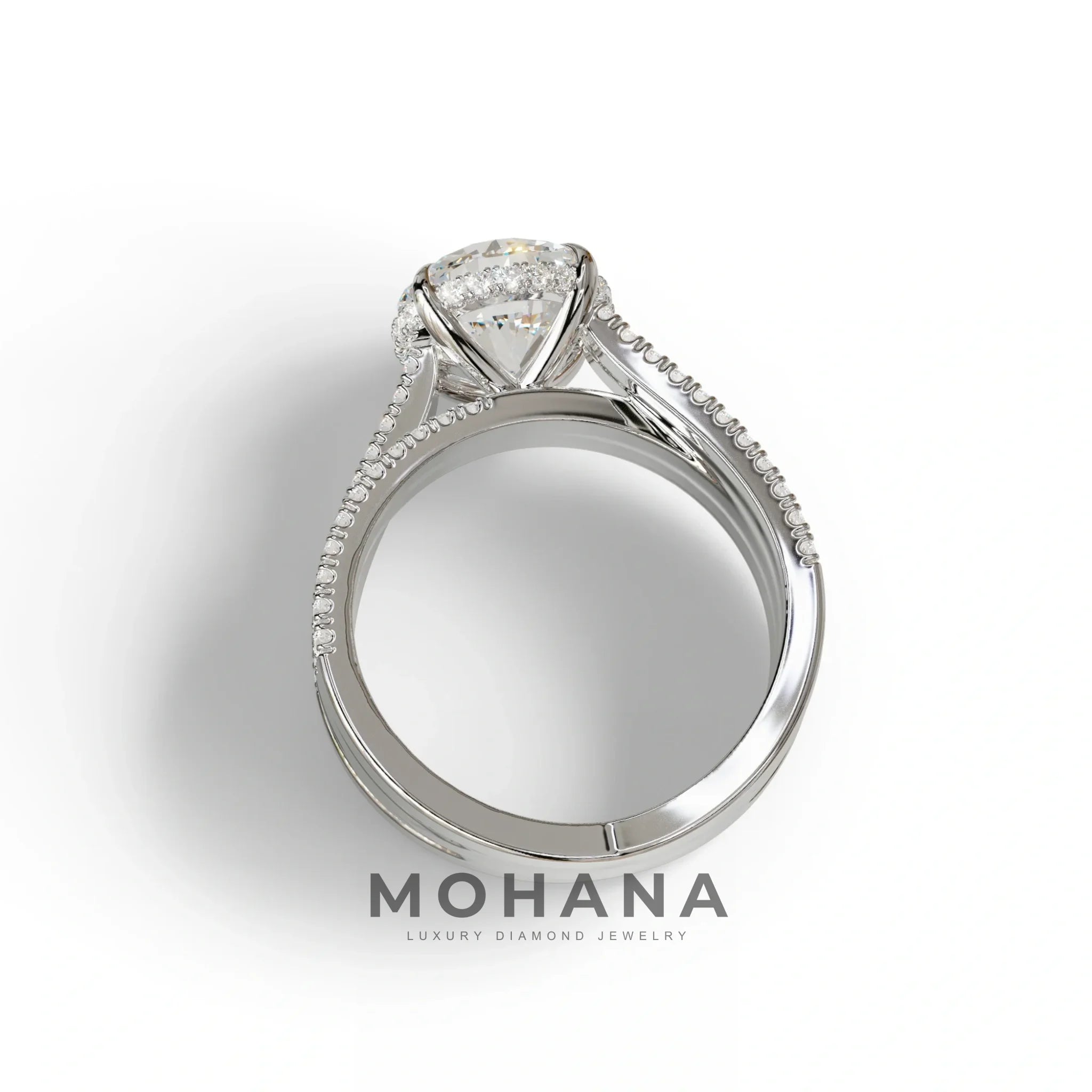 E VVS 2 Carat Round Cut Hidden Halo Lab & Pave Lab Diamond Ring - Je t’aime