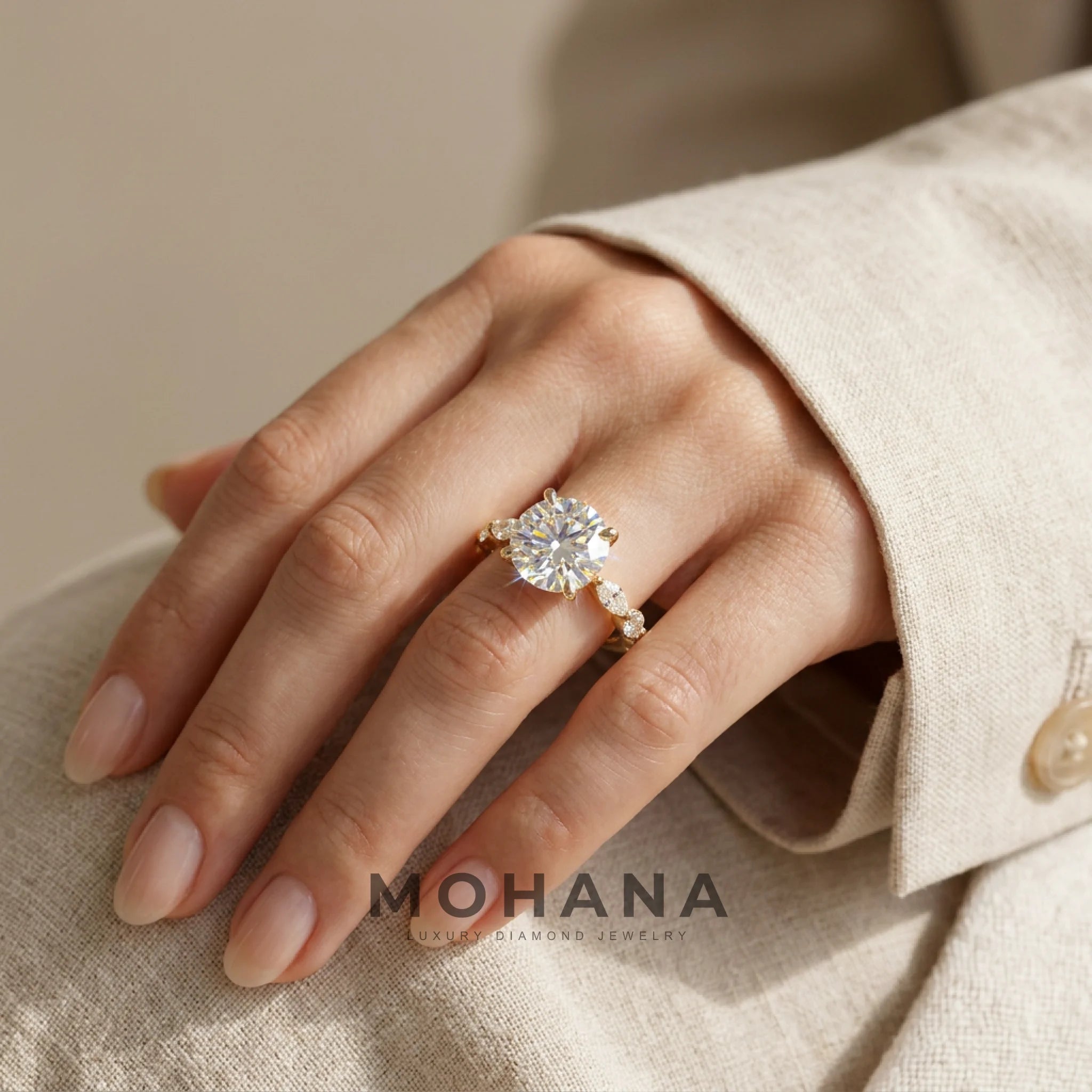 2 Carat E VVS Round Cut Hidden Halo Lab Grown Diamond Engagement Ring