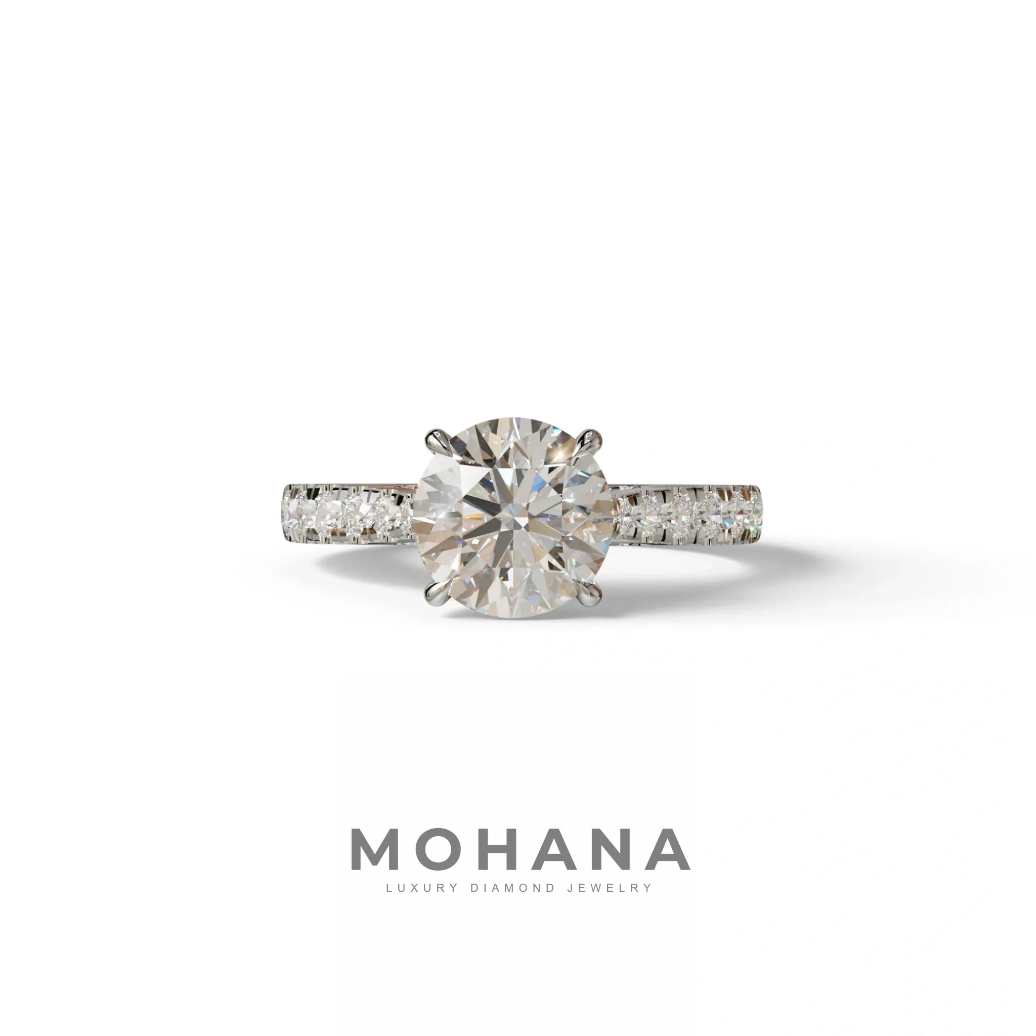 2 Carat Round Cut E VVS Lab Grown Diamond Engagement Ring | Hidden Halo & Pave setting - Brilliant - 10K Solid Gold