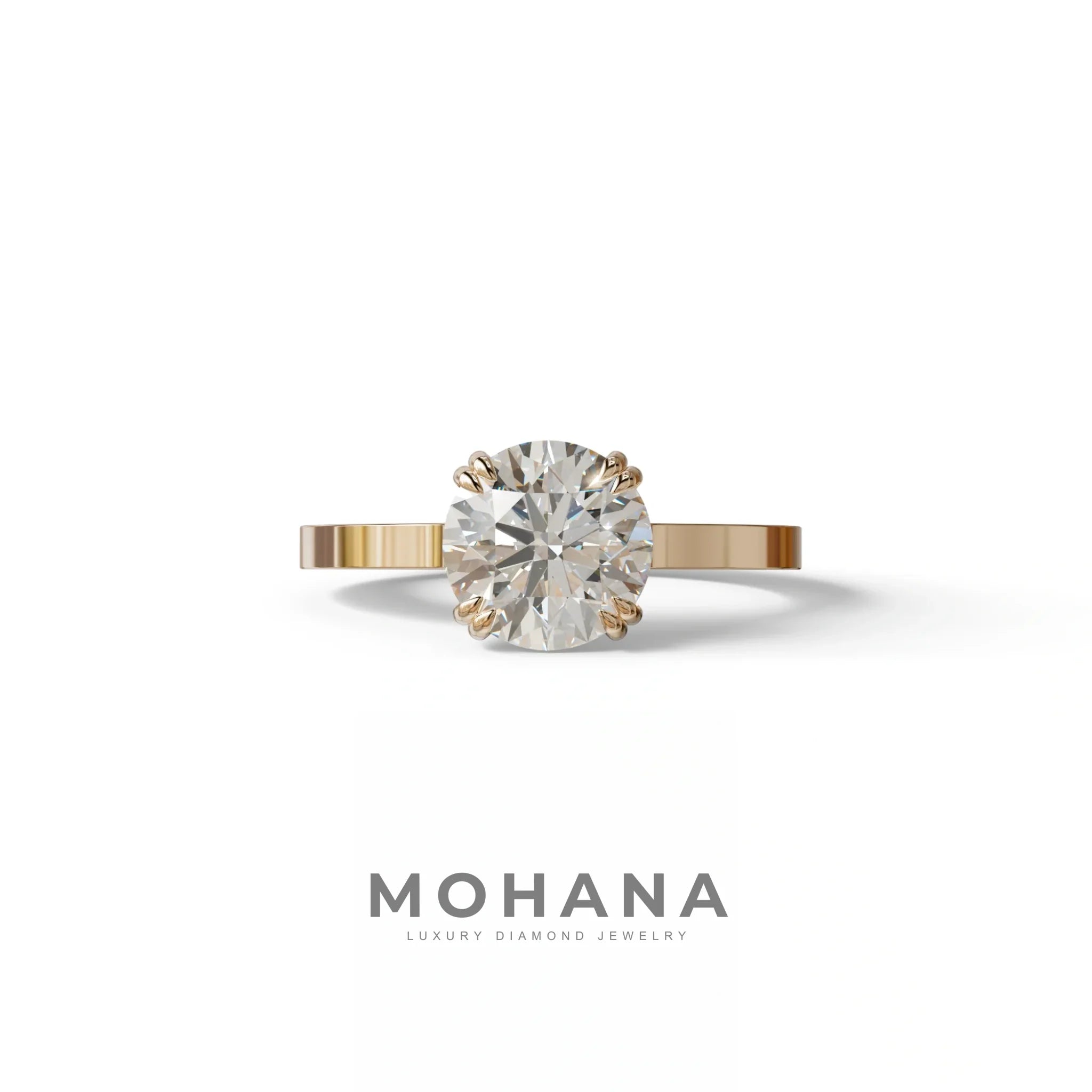 2 Carat E VVS Round Cut Hidden Halo Lab Diamond Engagement Ring - Maeve - 10K Solid Gold / Rose Gold