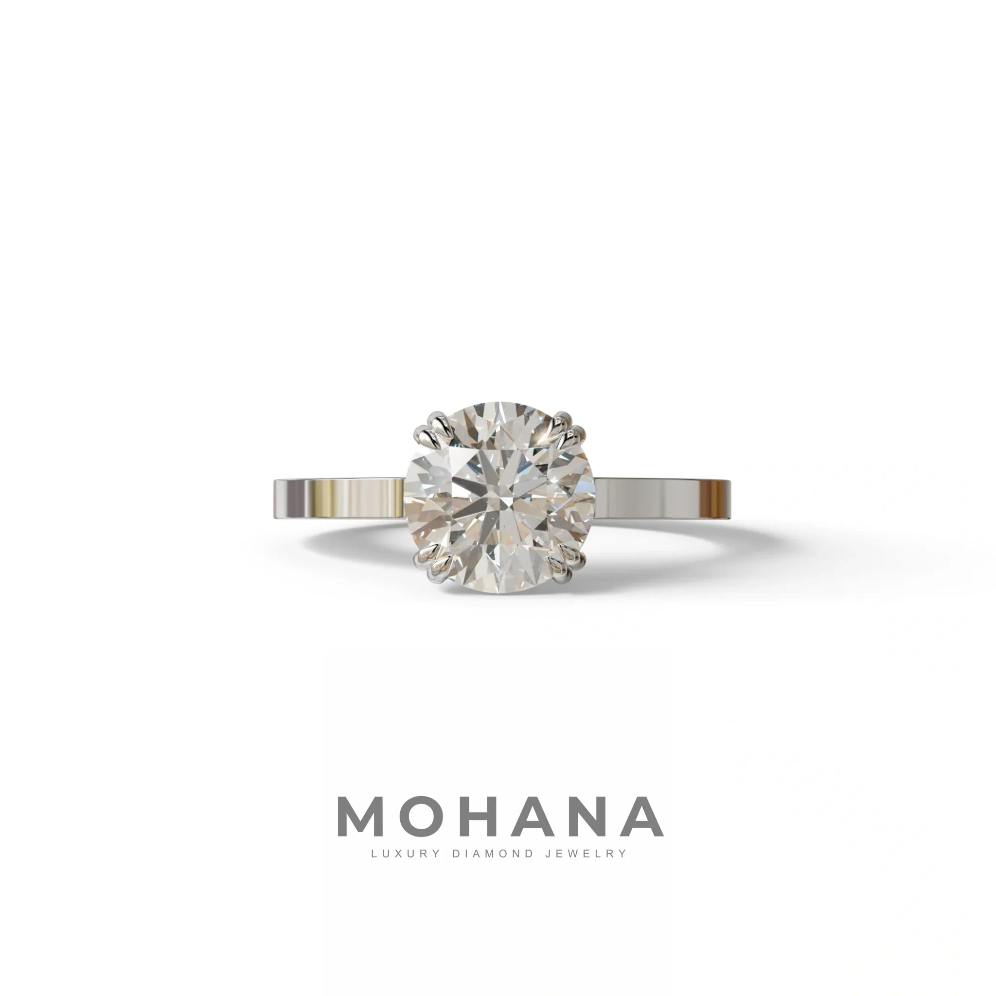 2 Carat E VVS Round Cut Hidden Halo Lab Diamond Engagement Ring - Maeve - 10K Solid Gold / White Gold