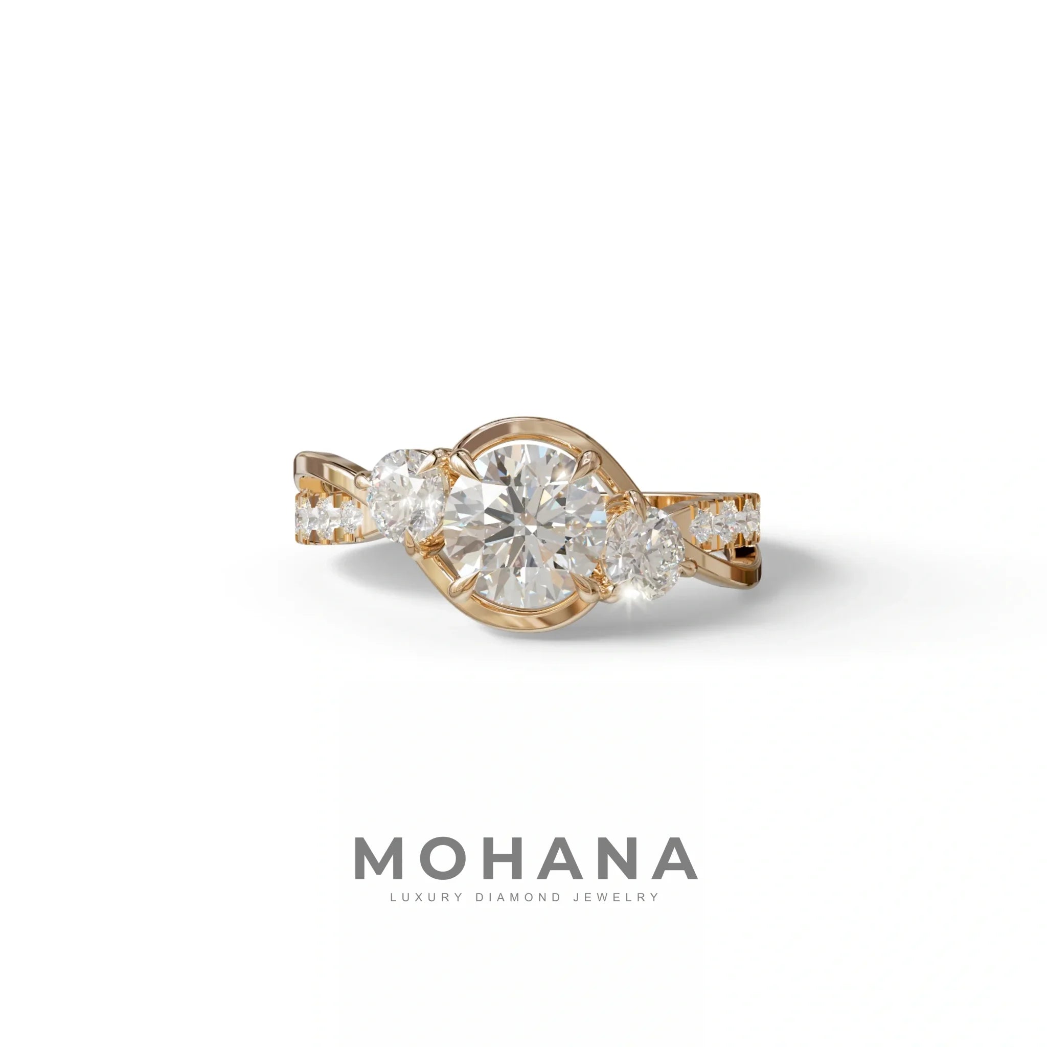 2 Carat Round cut Lab Grown Diamond Curved Engagement Ring - Giverny - 10K Solid Gold / Rose Gold