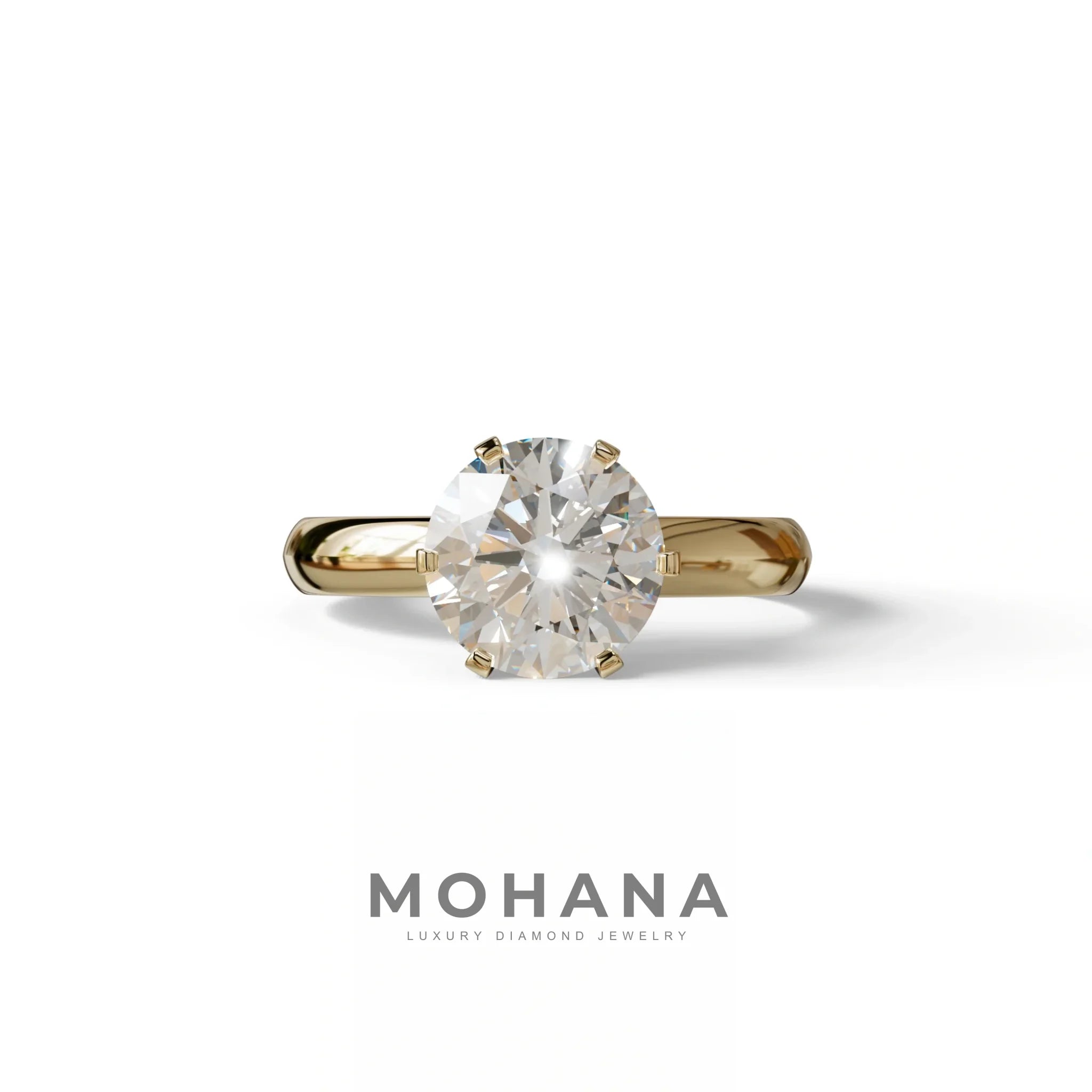 2 Carat E VVS Round Cut Solitaire Lab Diamond Ring - Fury - 10K Solid Gold / Yellow Gold